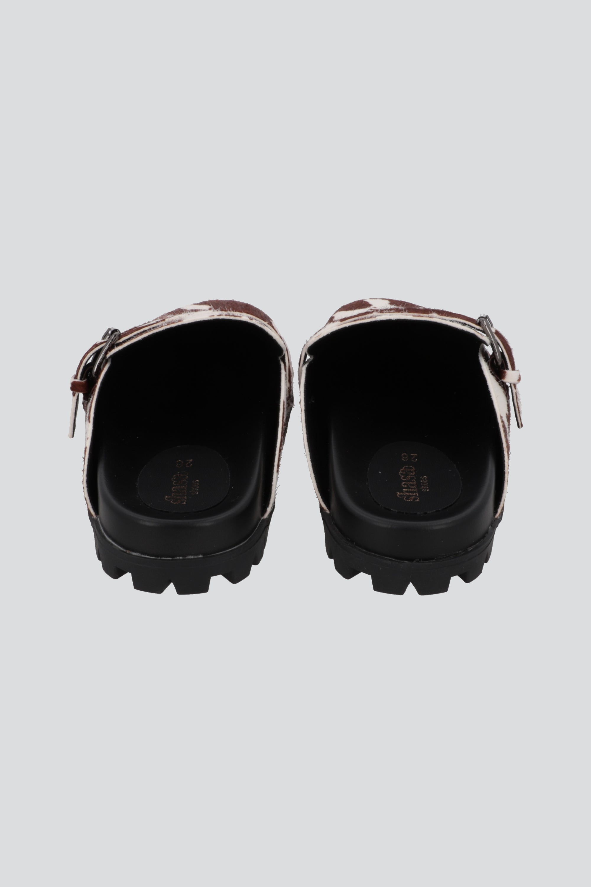 Sueco mula print de vaca 100% piel CAFE