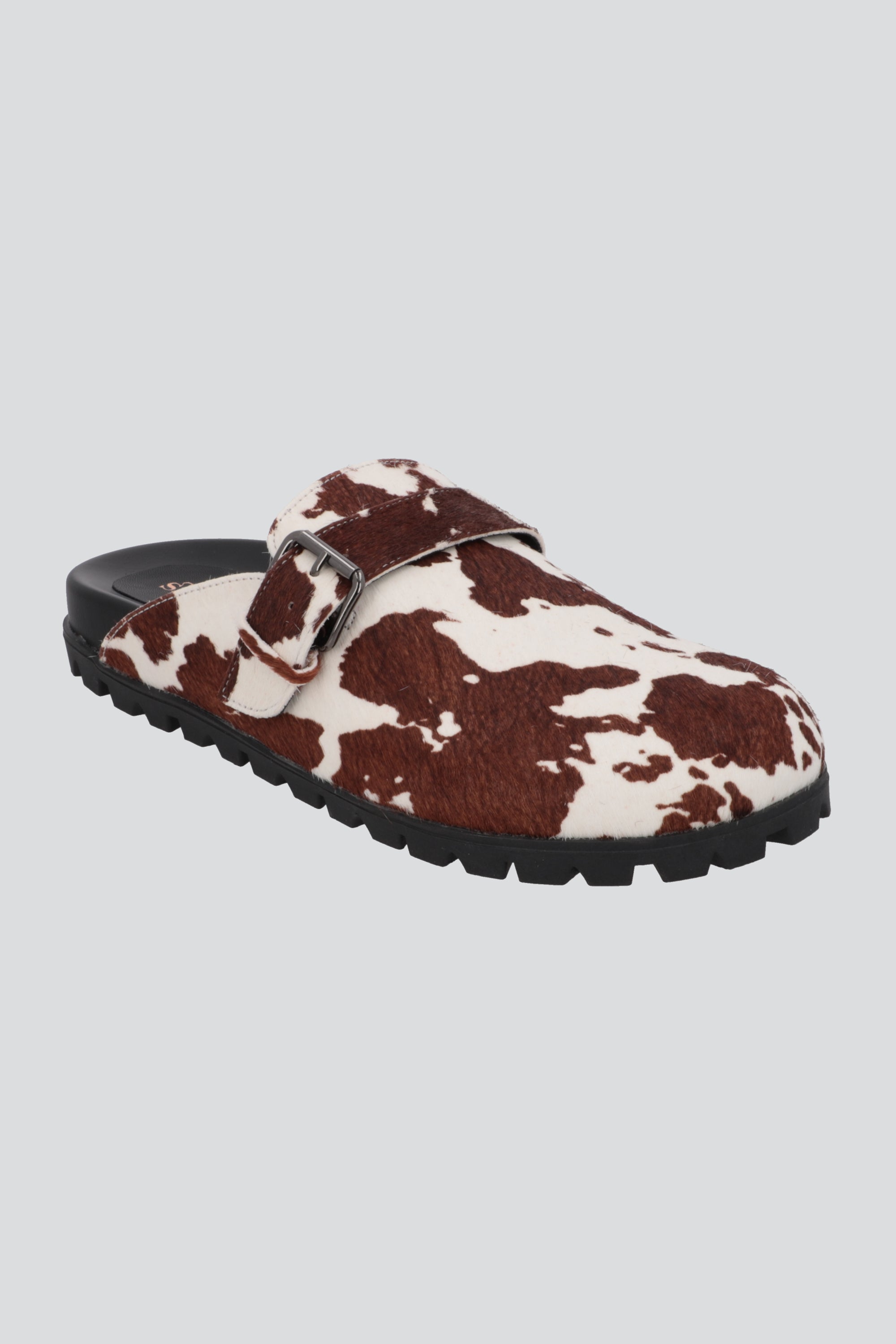 Sueco mula print de vaca 100% piel CAFE