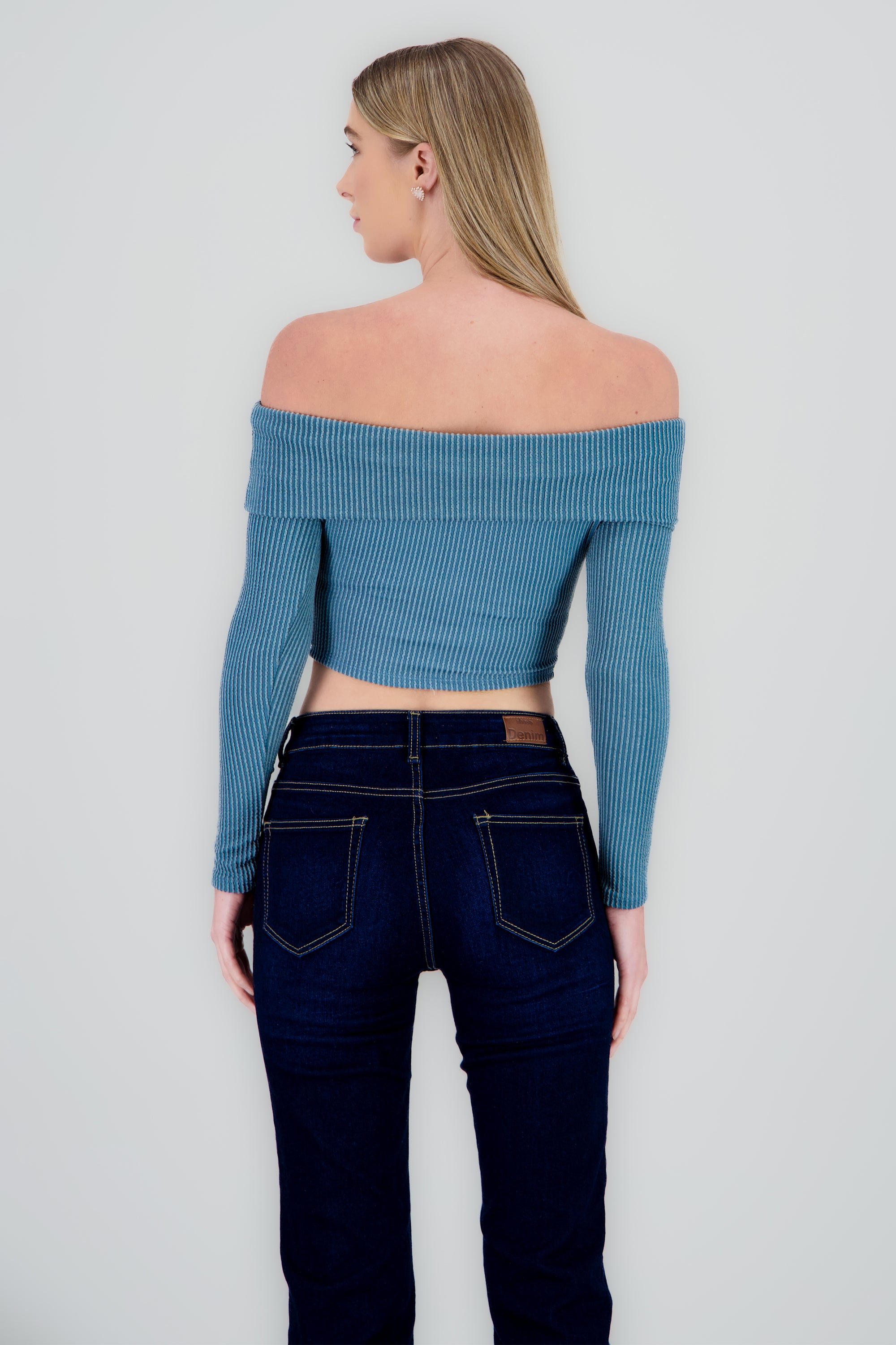 Top Sin Hombros Textura Rib AZUL PATO