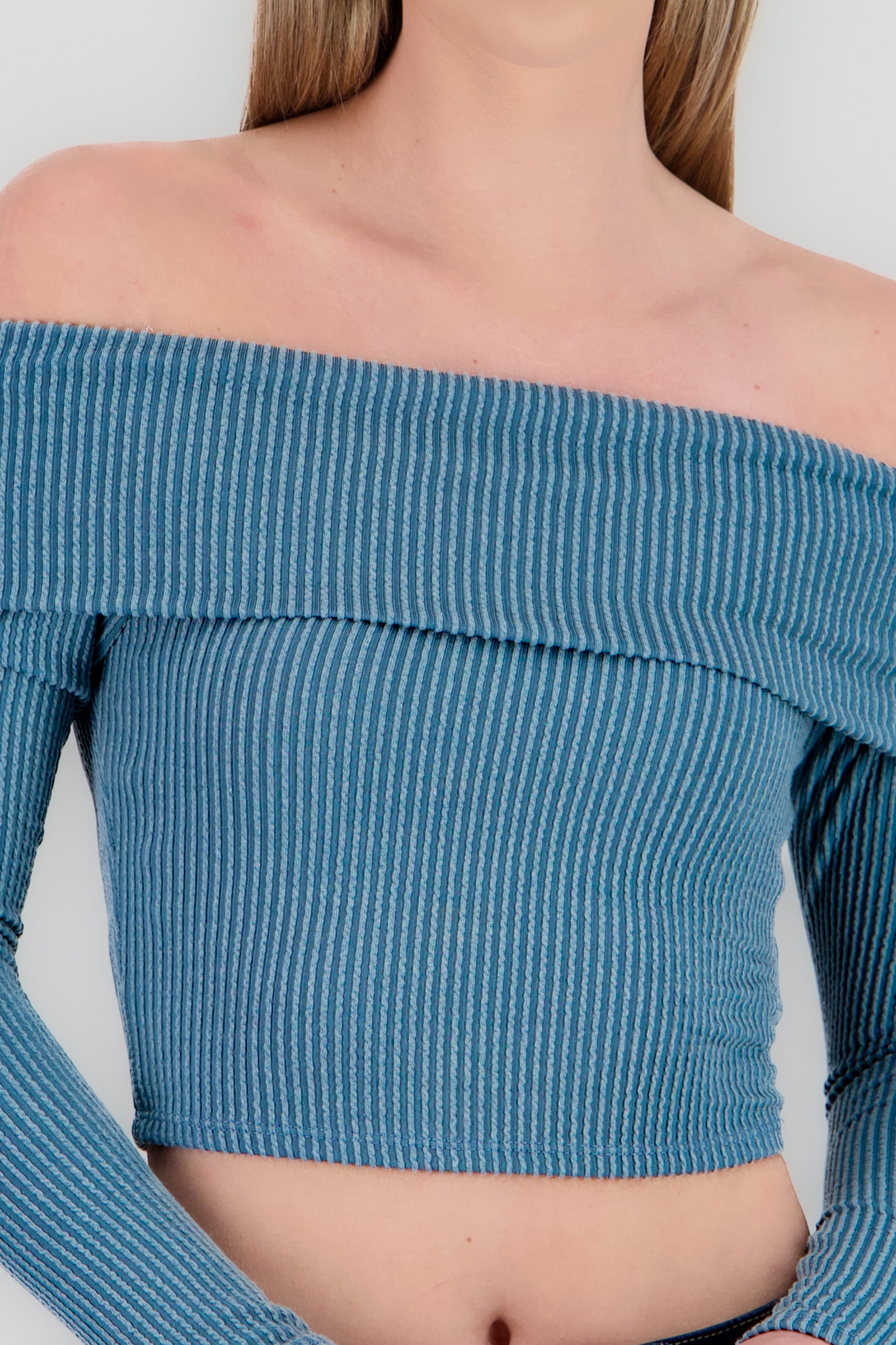 Top Sin Hombros Textura Rib AZUL PATO