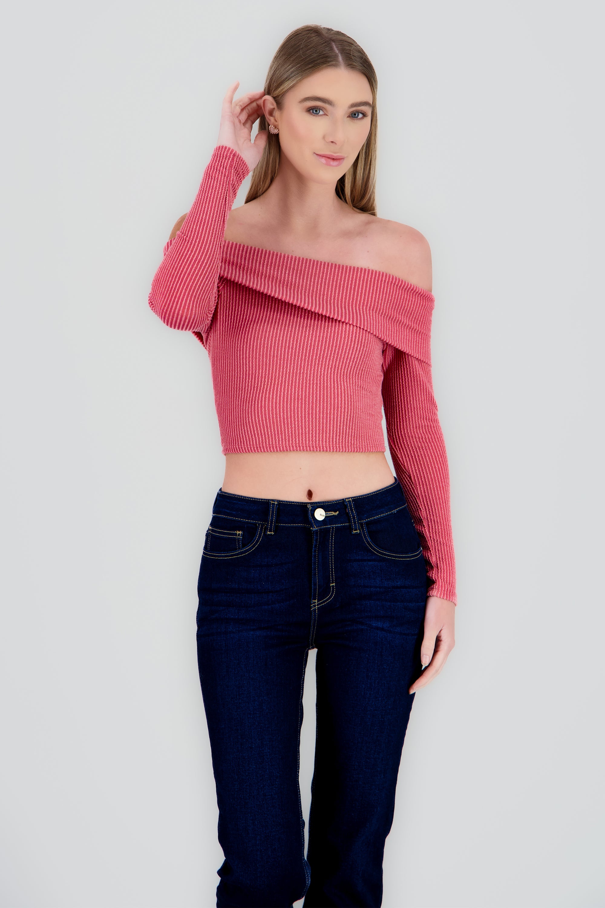 Top Sin Hombros Textura Rib MALVA