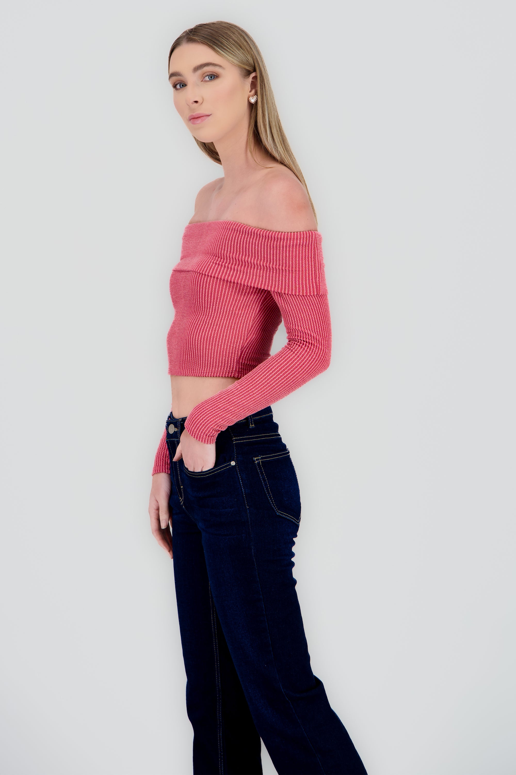Top Sin Hombros Textura Rib MALVA