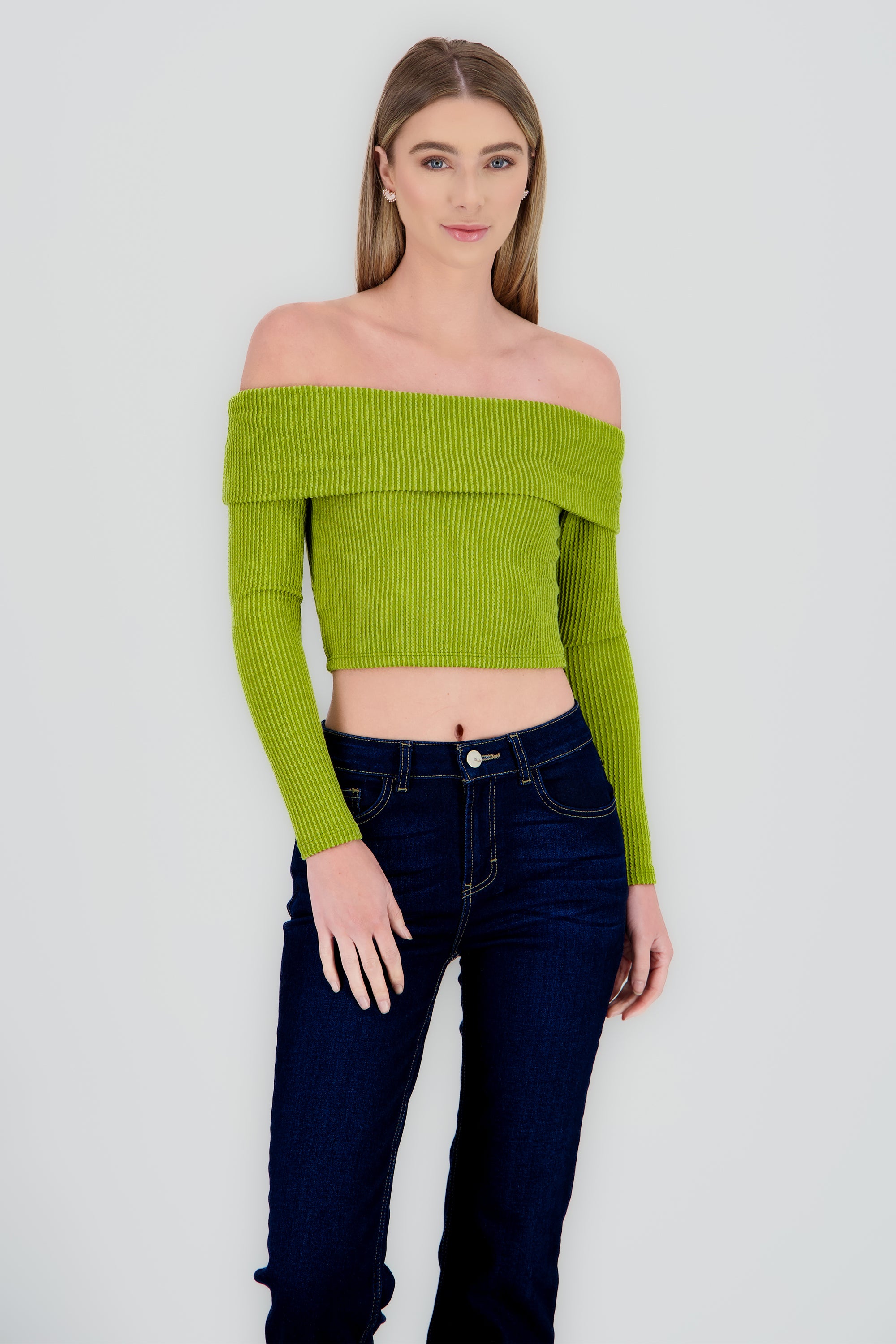Top Sin Hombros Textura Rib VERDE LIMA