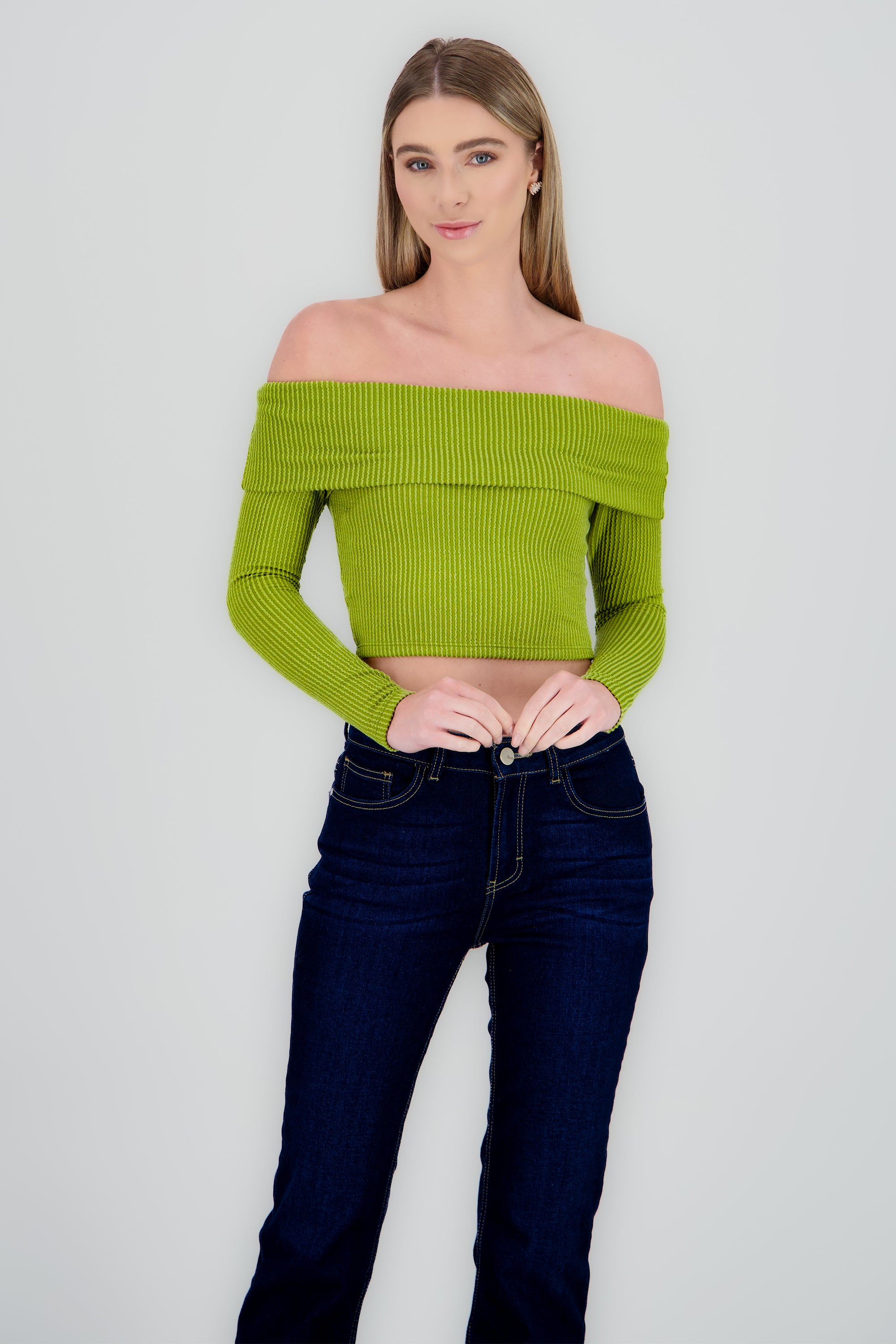 Top Sin Hombros Textura Rib VERDE LIMA