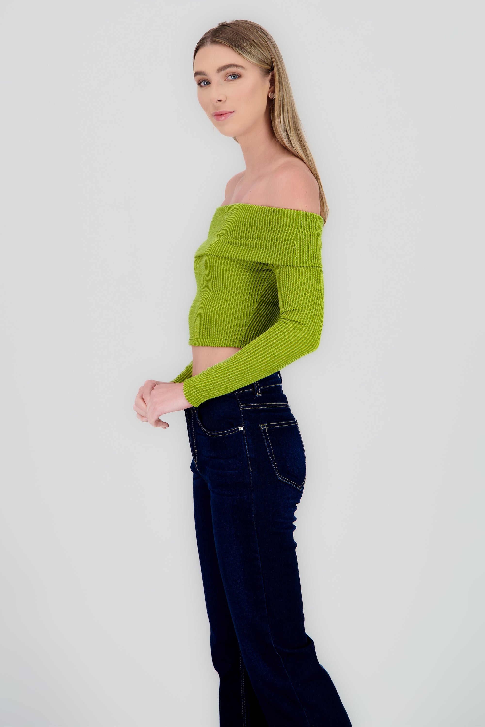 Top Sin Hombros Textura Rib VERDE LIMA
