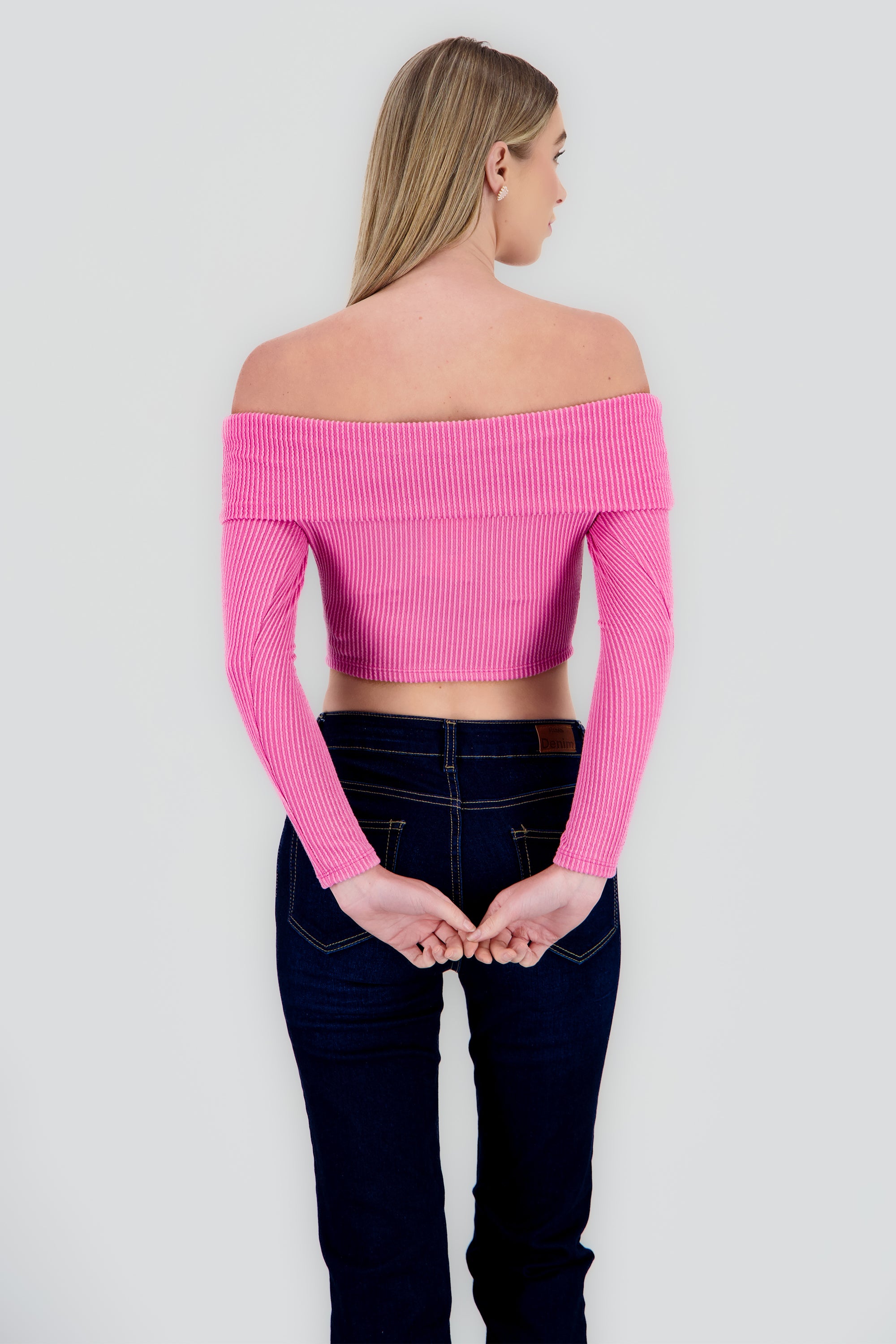Top Sin Hombros Textura Rib ROSA BRILLANTE