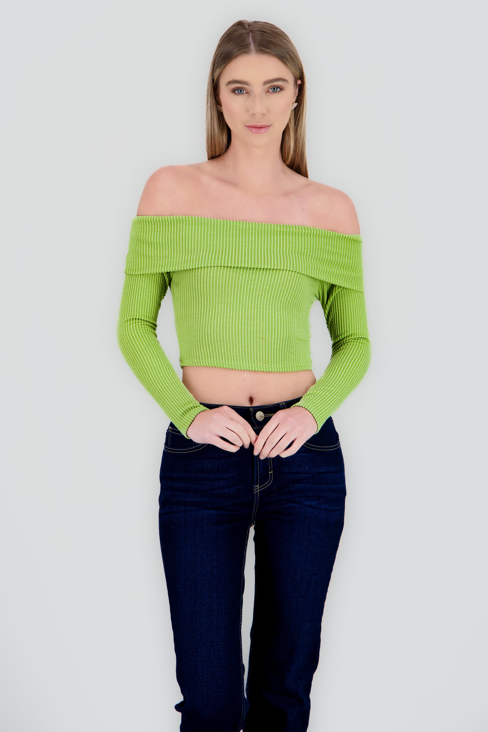 Top Sin Hombros Textura Rib SAGE