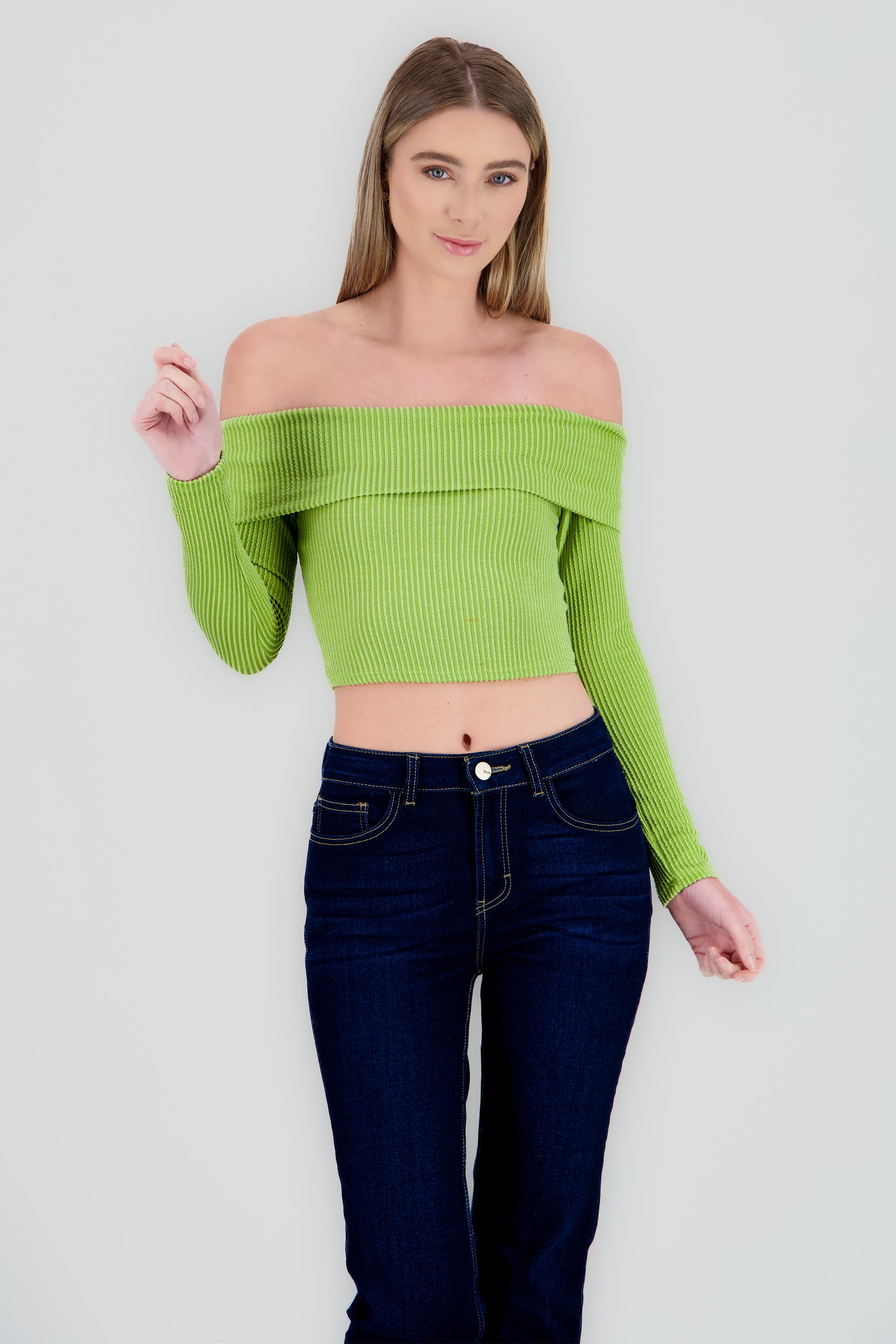 Top Sin Hombros Textura Rib SAGE