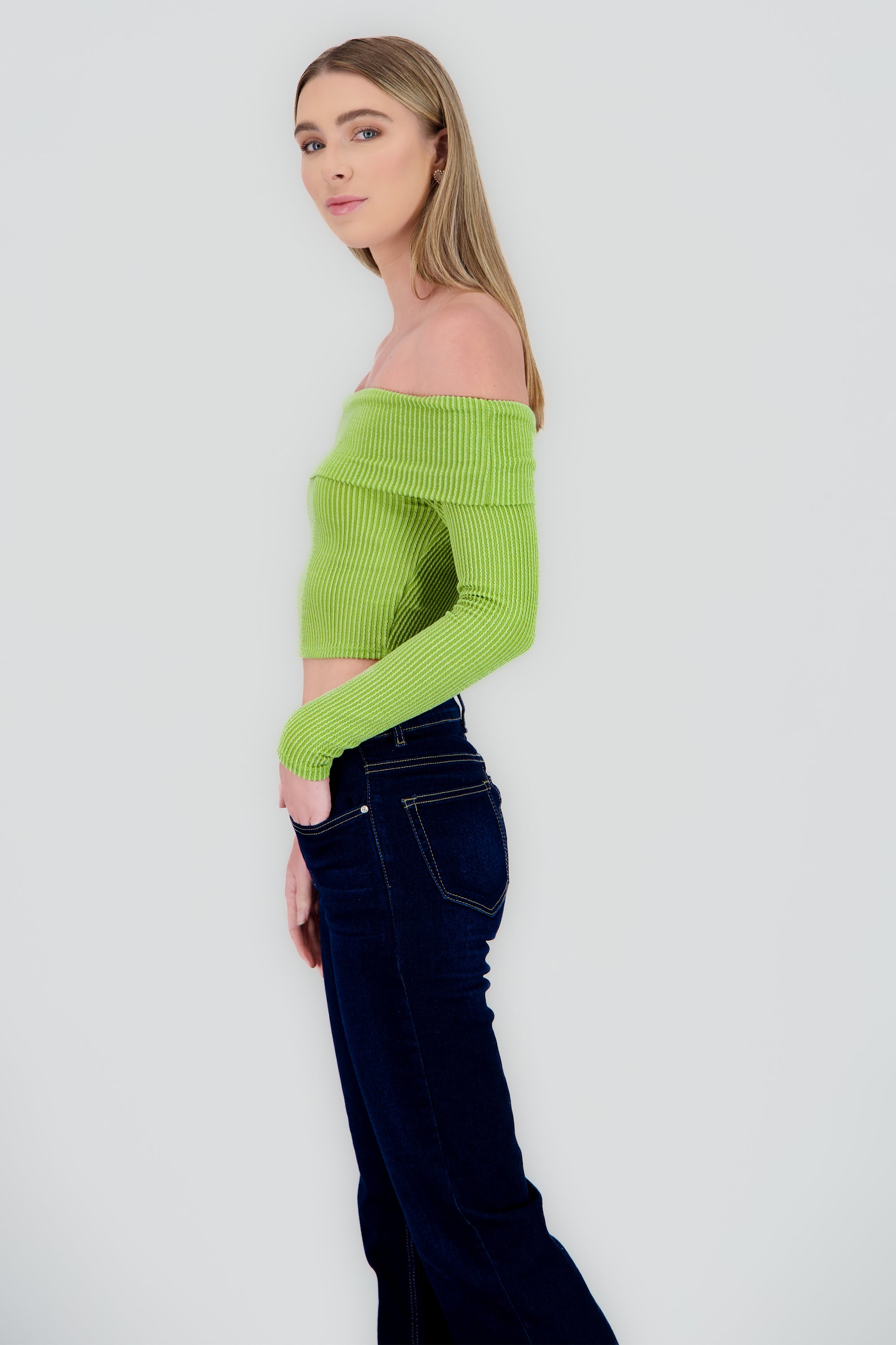 Top Sin Hombros Textura Rib SAGE