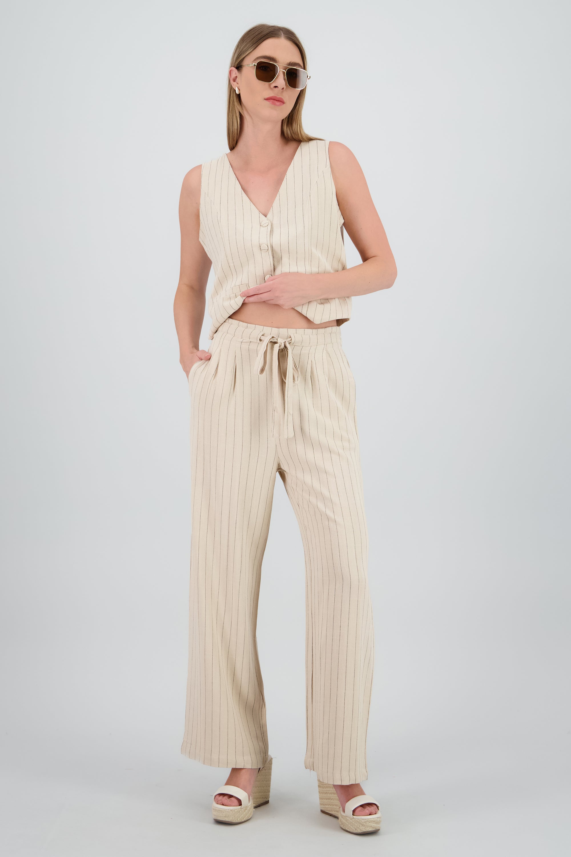 Pantalón Rayas Amplio BEIGE