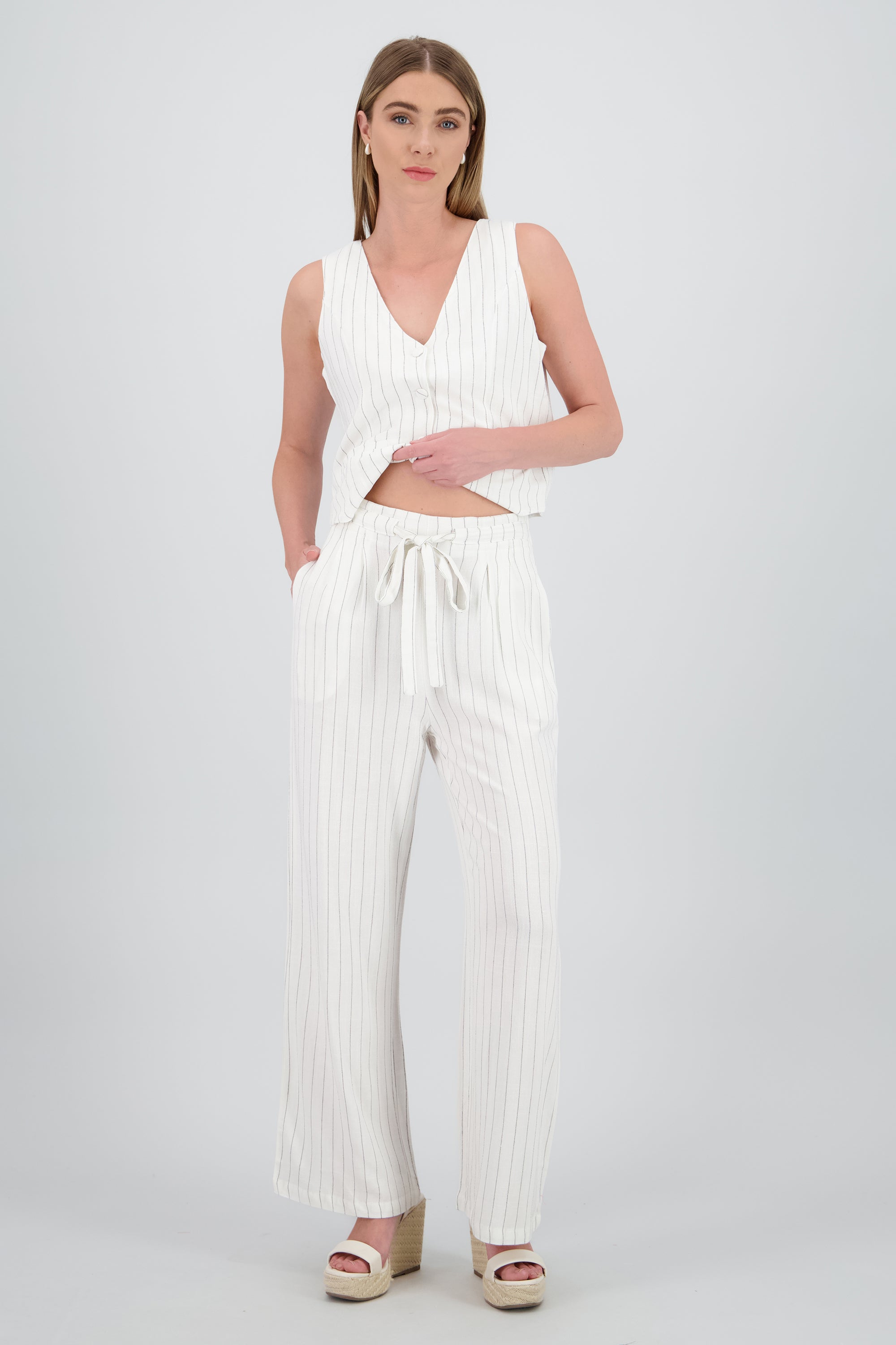 Pantalón Rayas Amplio BLANCO