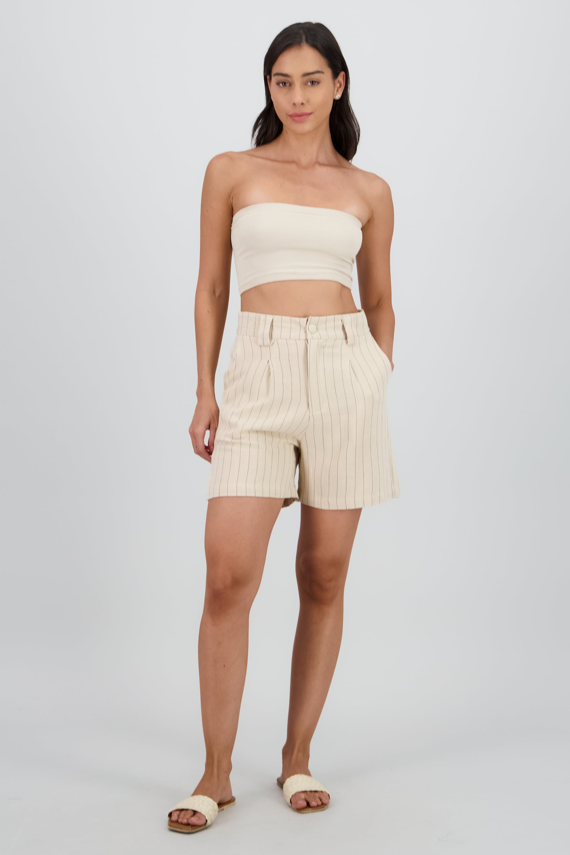 SHORTS AMPLIOS RAYAS BEIGE