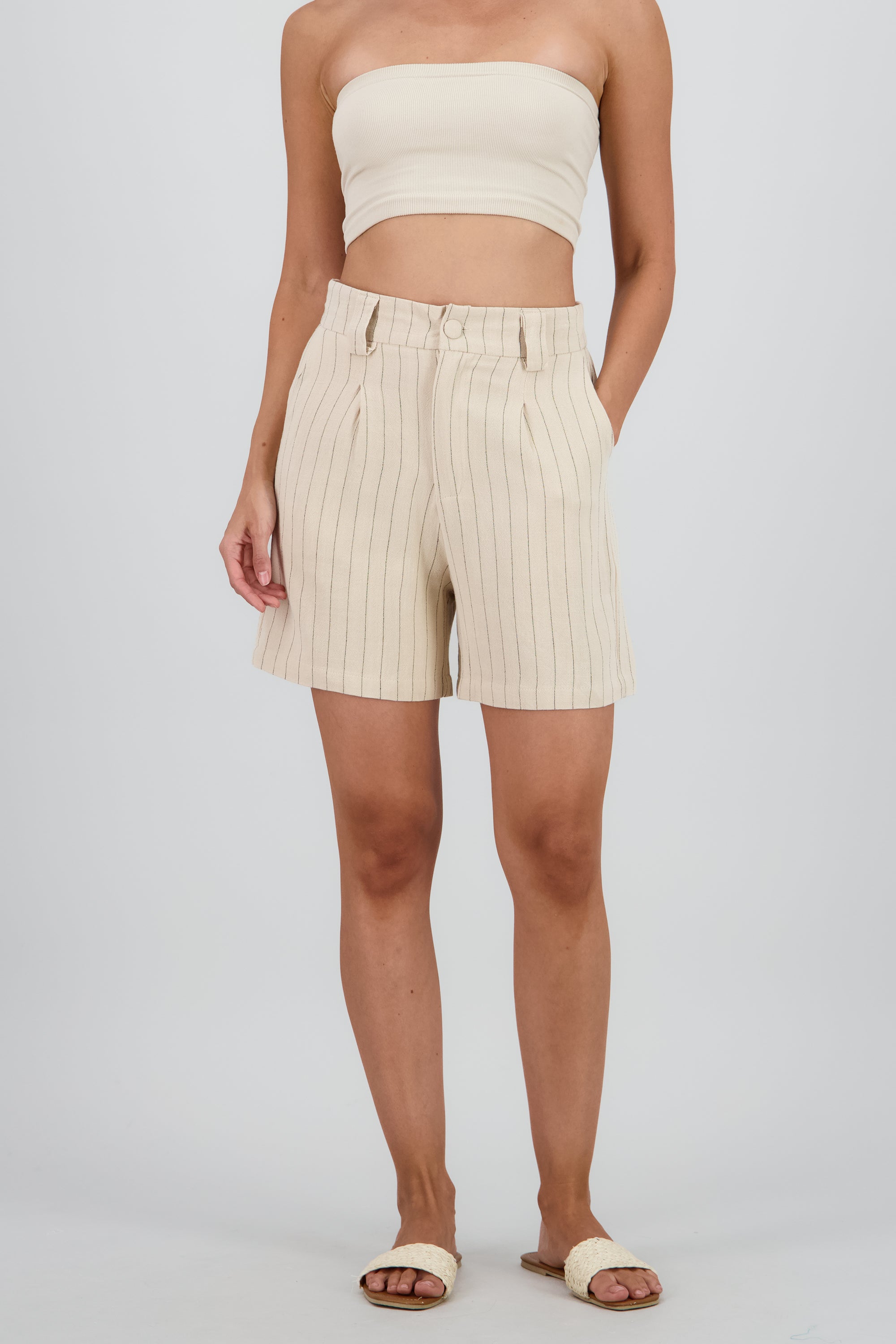 SHORTS AMPLIOS RAYAS BEIGE
