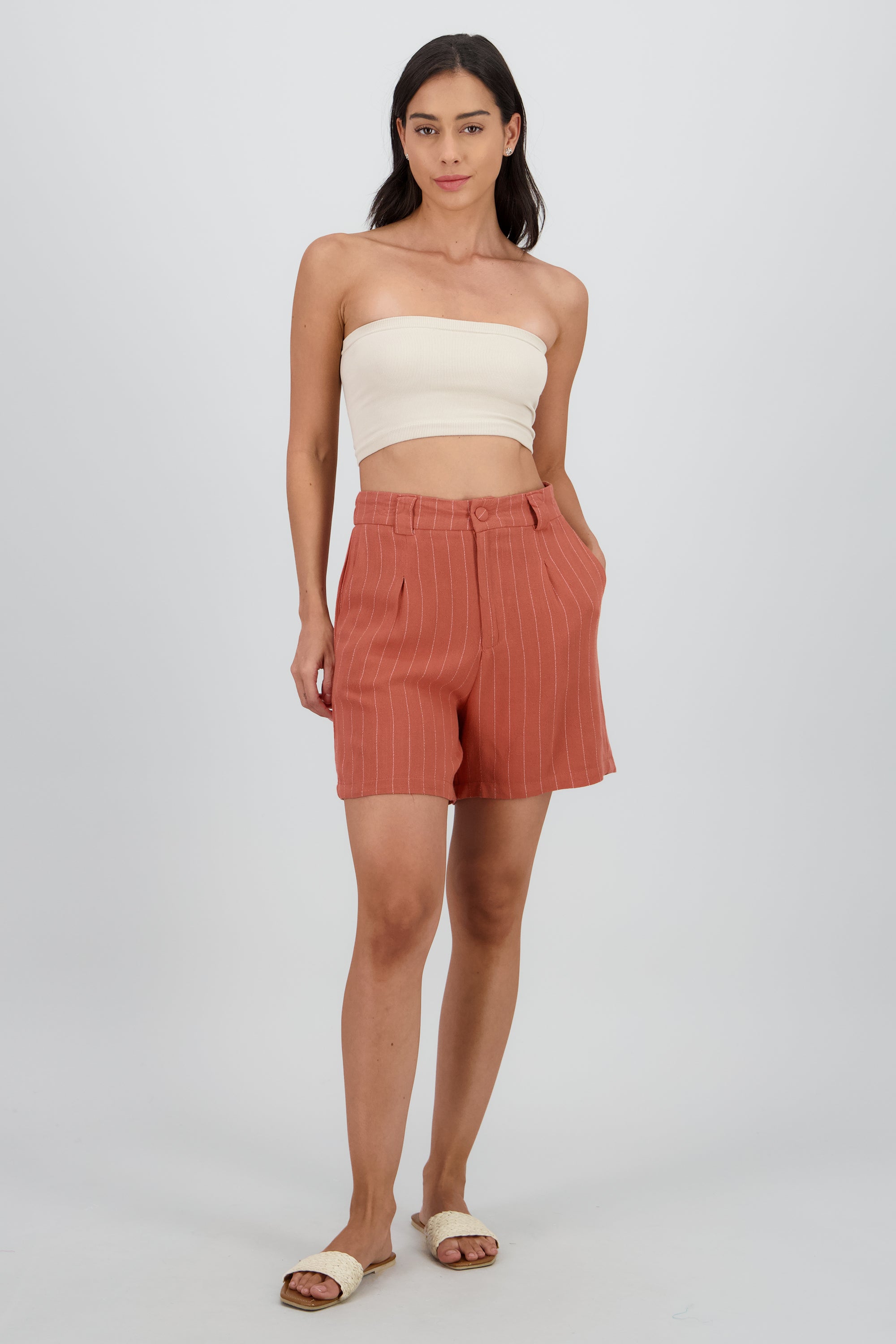 SHORTS AMPLIOS RAYAS LADRILLO