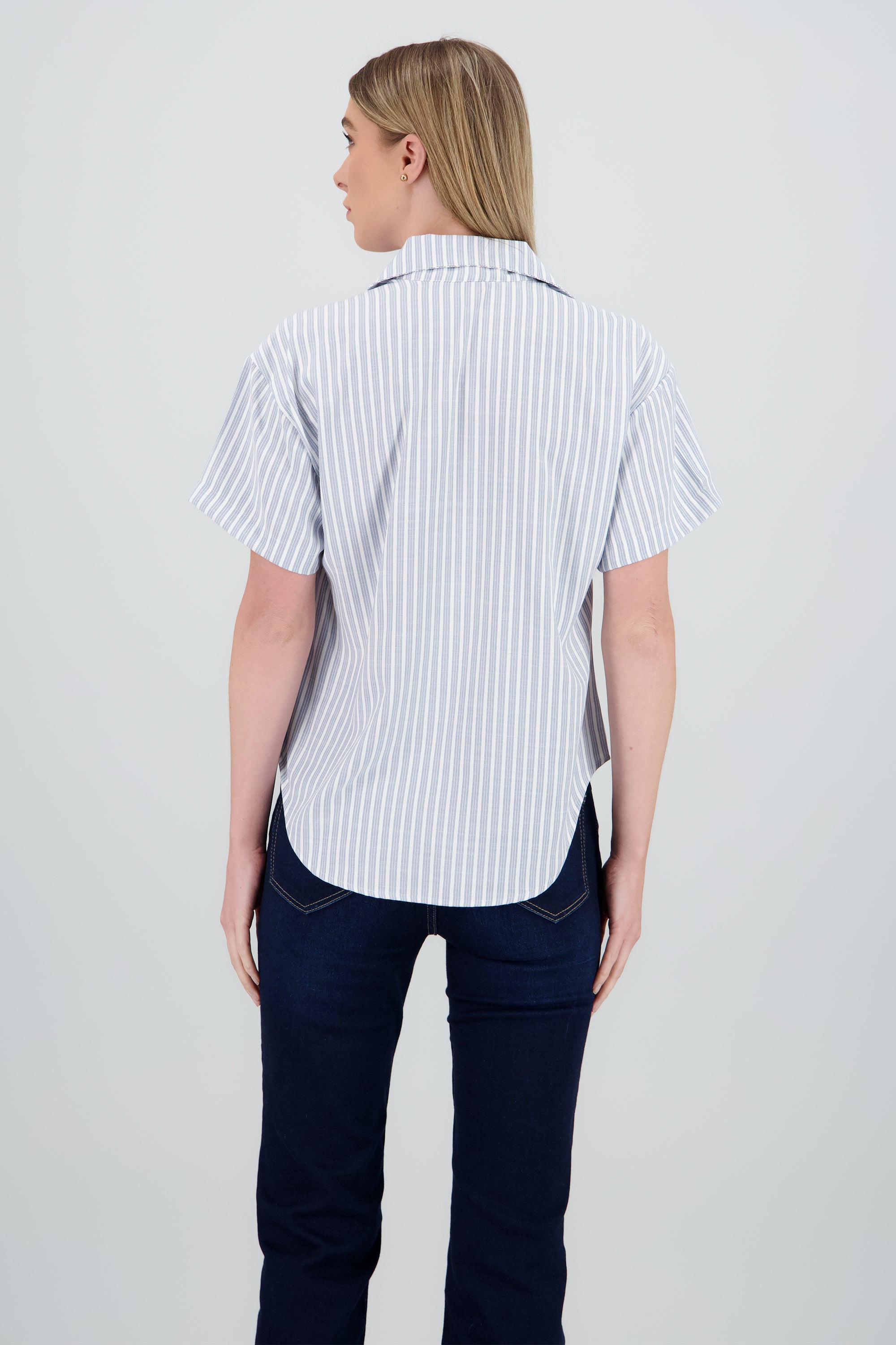 Camisa manga corta detalle triple raya BLANCO COMBO