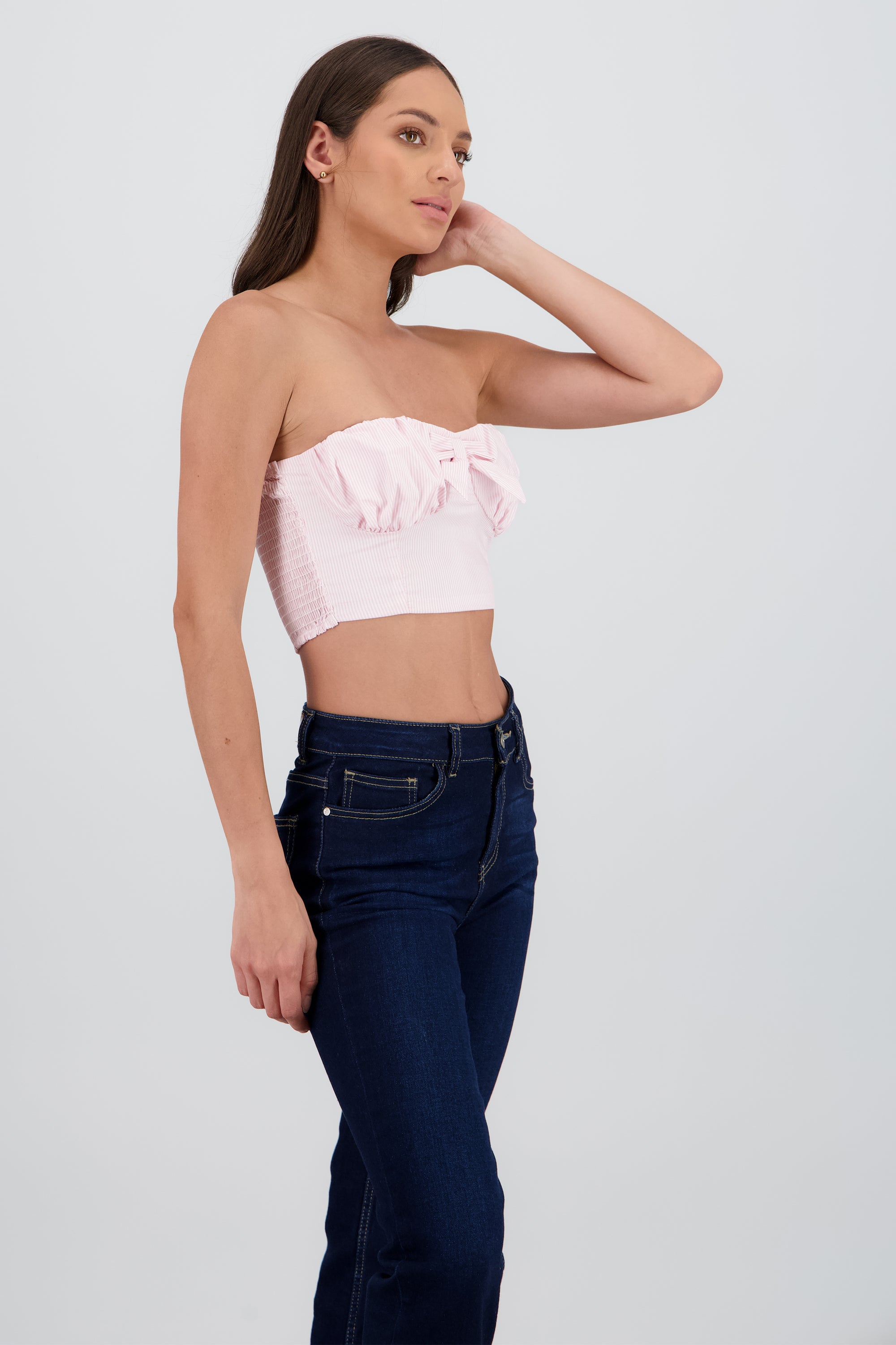 Top crop detalle frunces moño ROSA COMBO