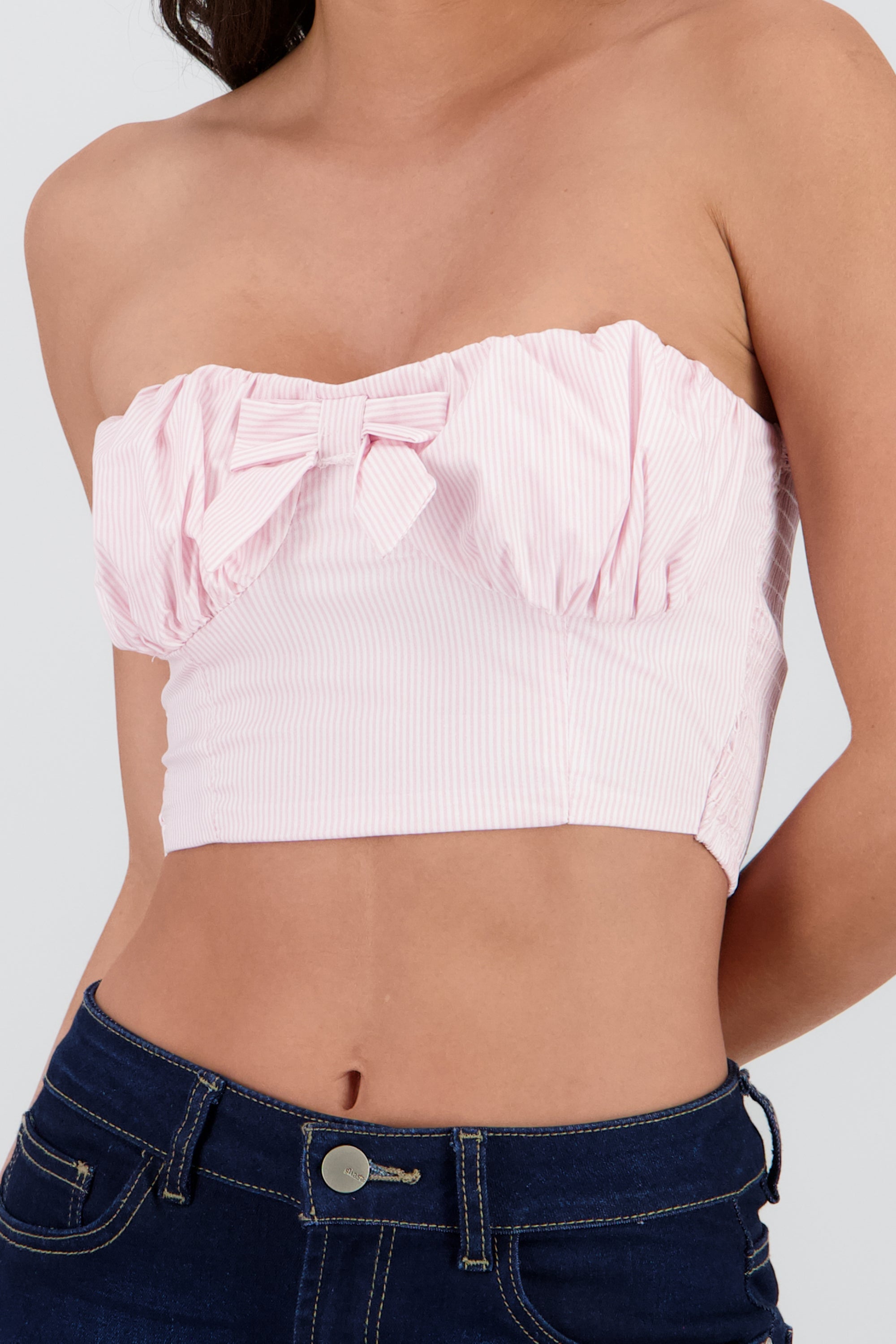 Top crop detalle frunces moño ROSA COMBO