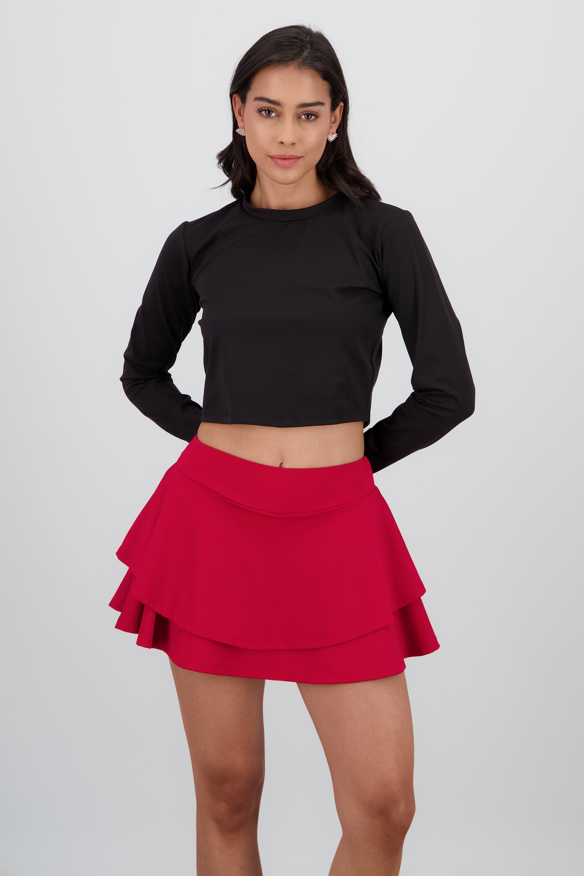Top manga larga cuello redondo suave NEGRO