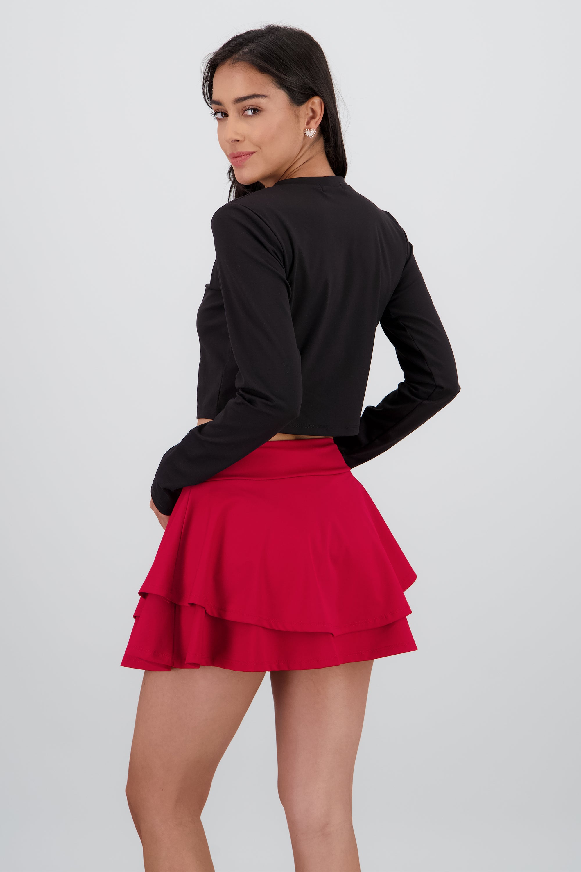 Top manga larga cuello redondo suave NEGRO