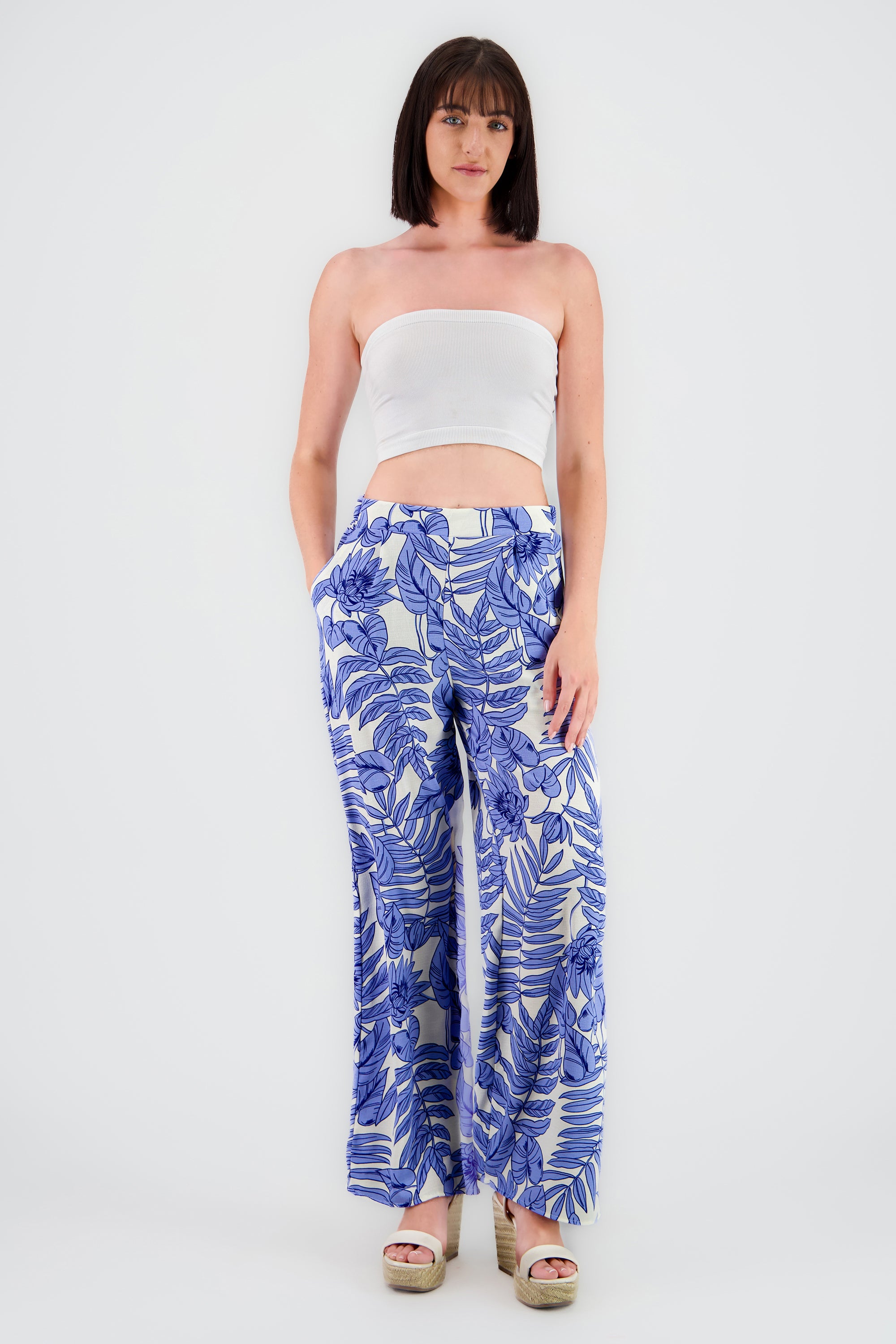 Pantalon amplio fluido estampado AZUL COMBO
