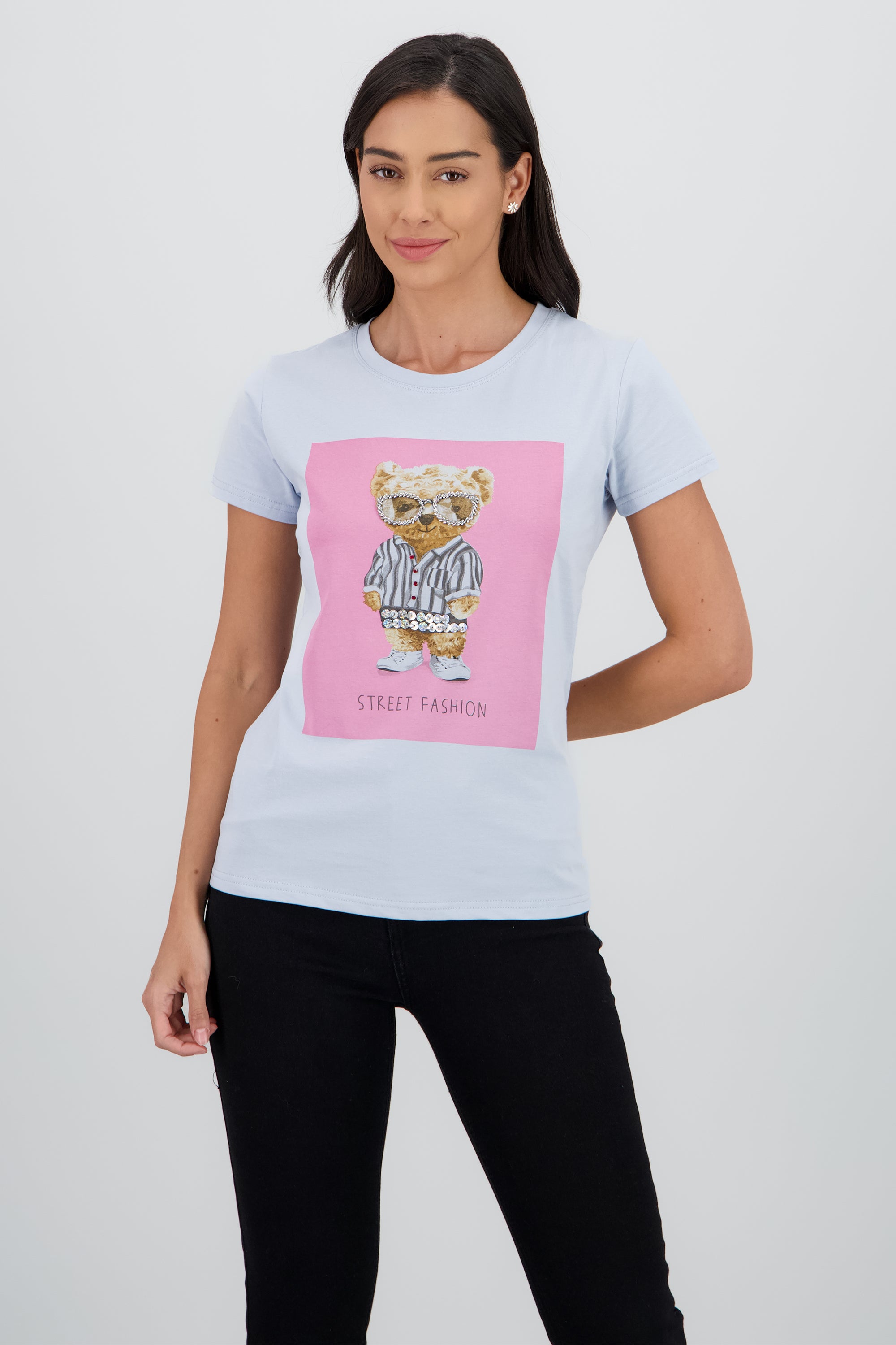 T-shirt oso detalle aplicacion AZUL