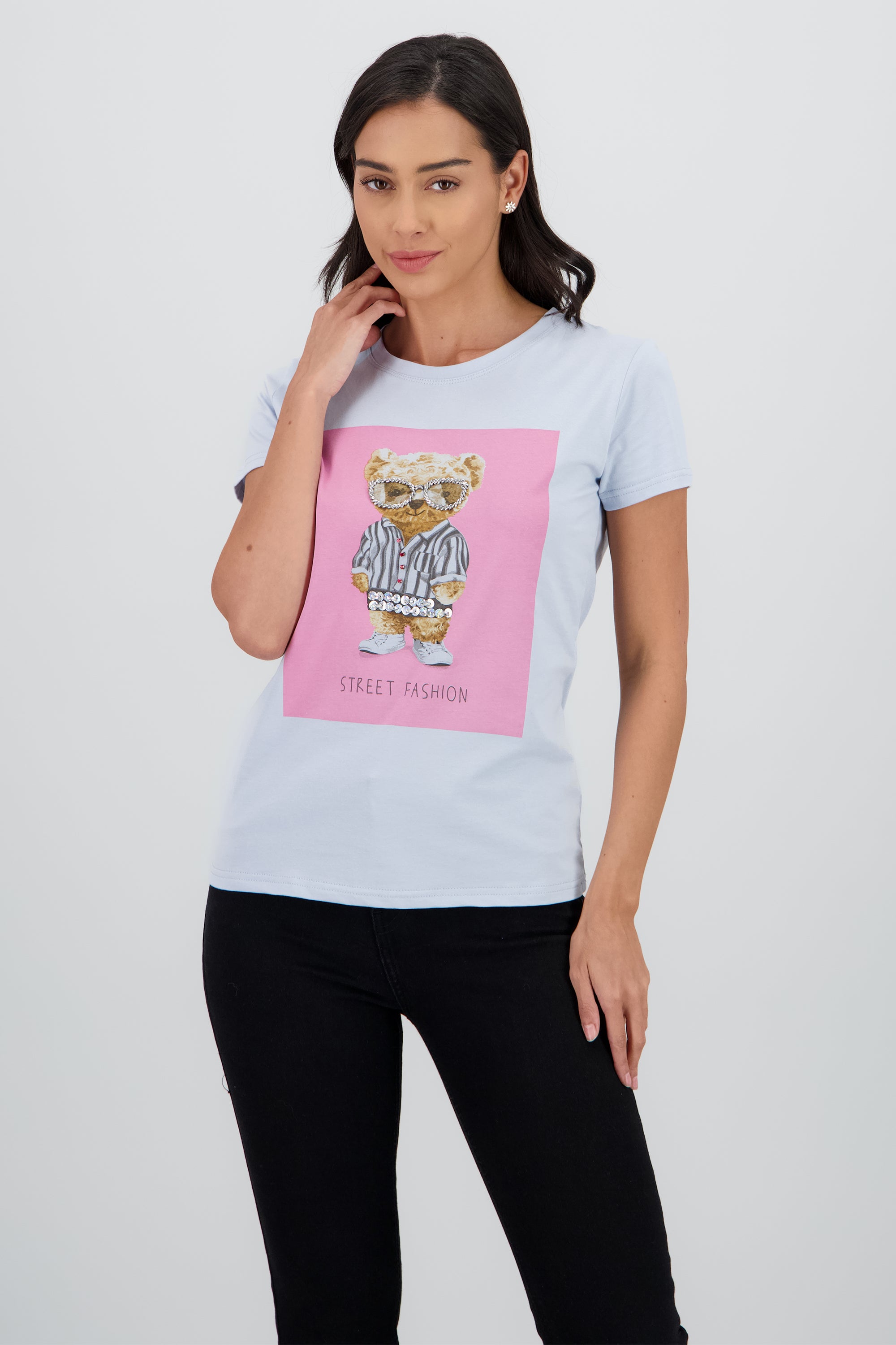 T-shirt oso detalle aplicacion AZUL