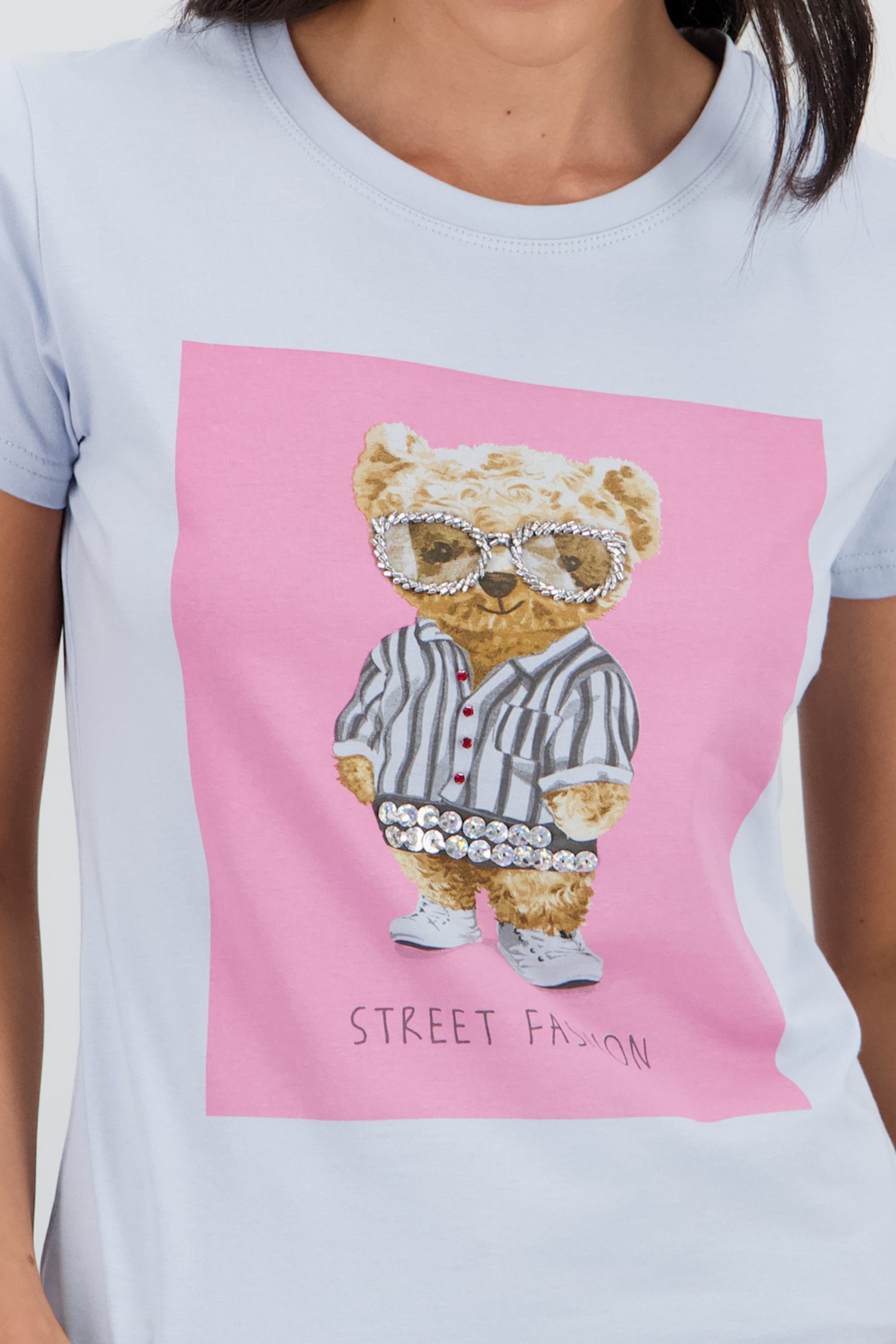 T-shirt oso detalle aplicacion AZUL