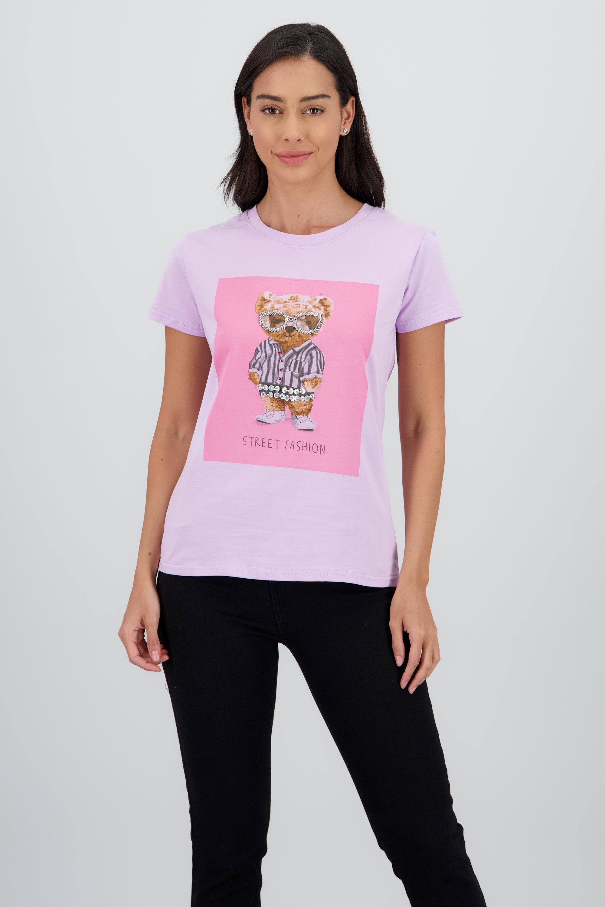 T-shirt oso detalle aplicacion MORADO