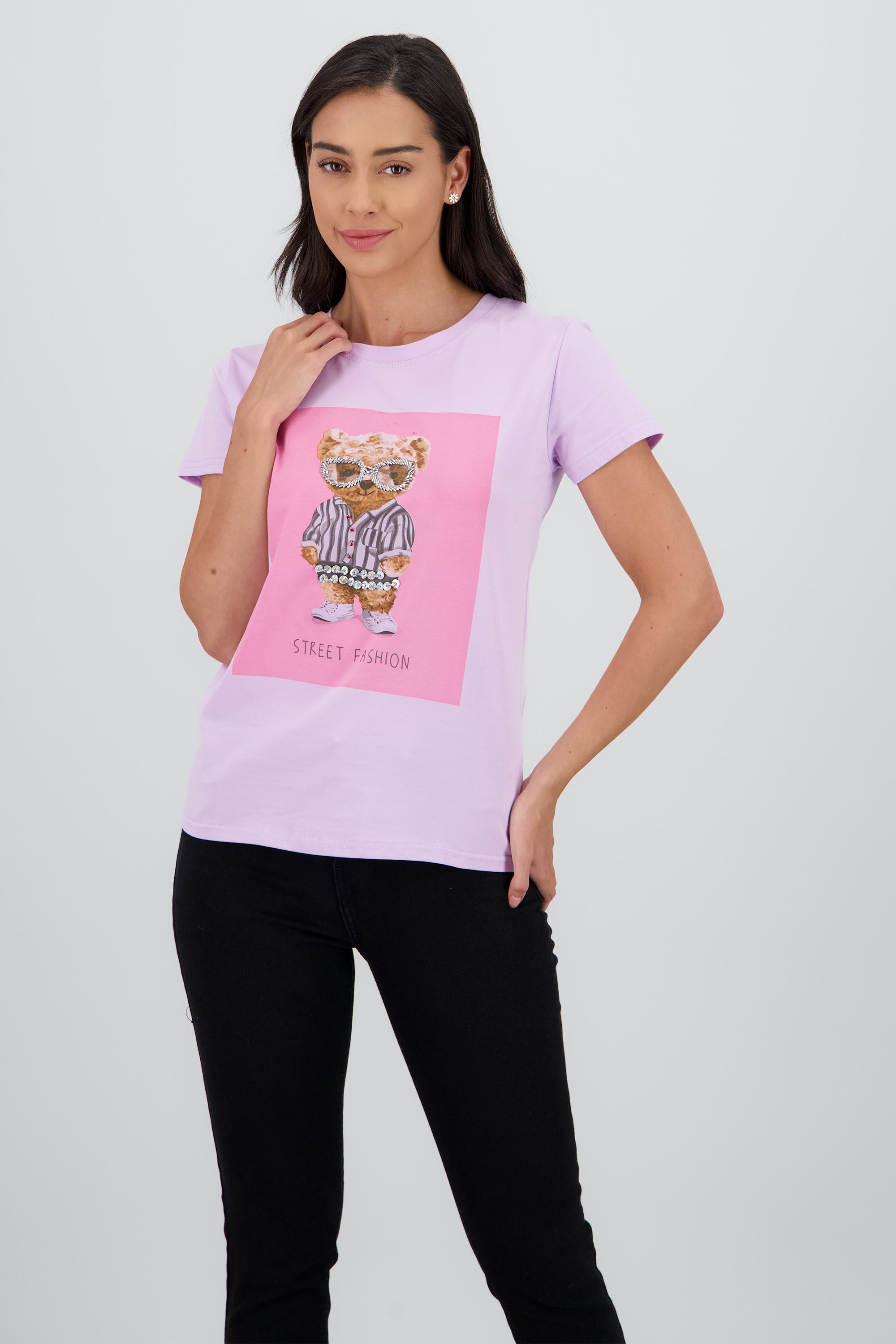 T-shirt oso detalle aplicacion MORADO