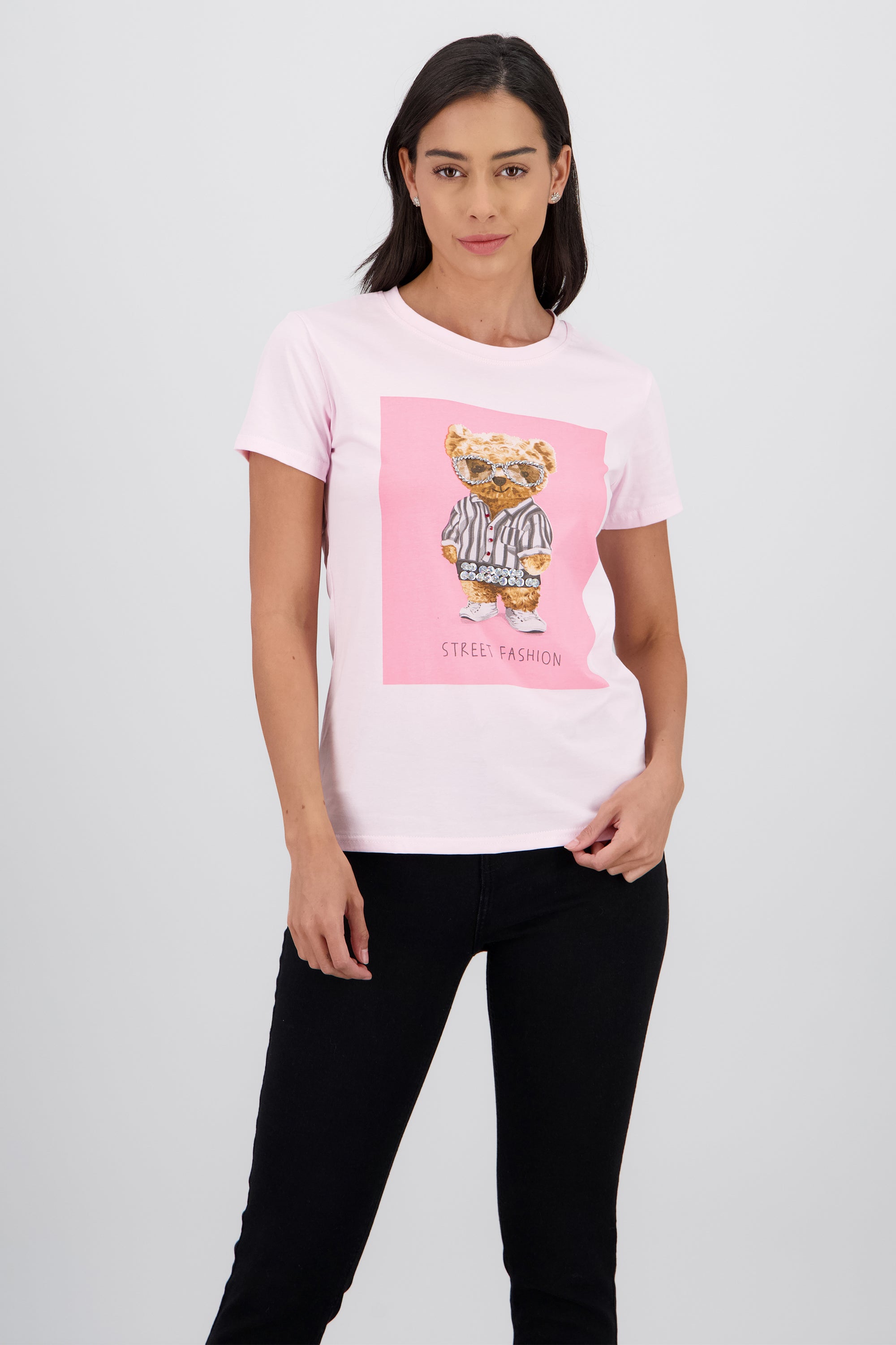 T-shirt oso detalle aplicacion ROSA