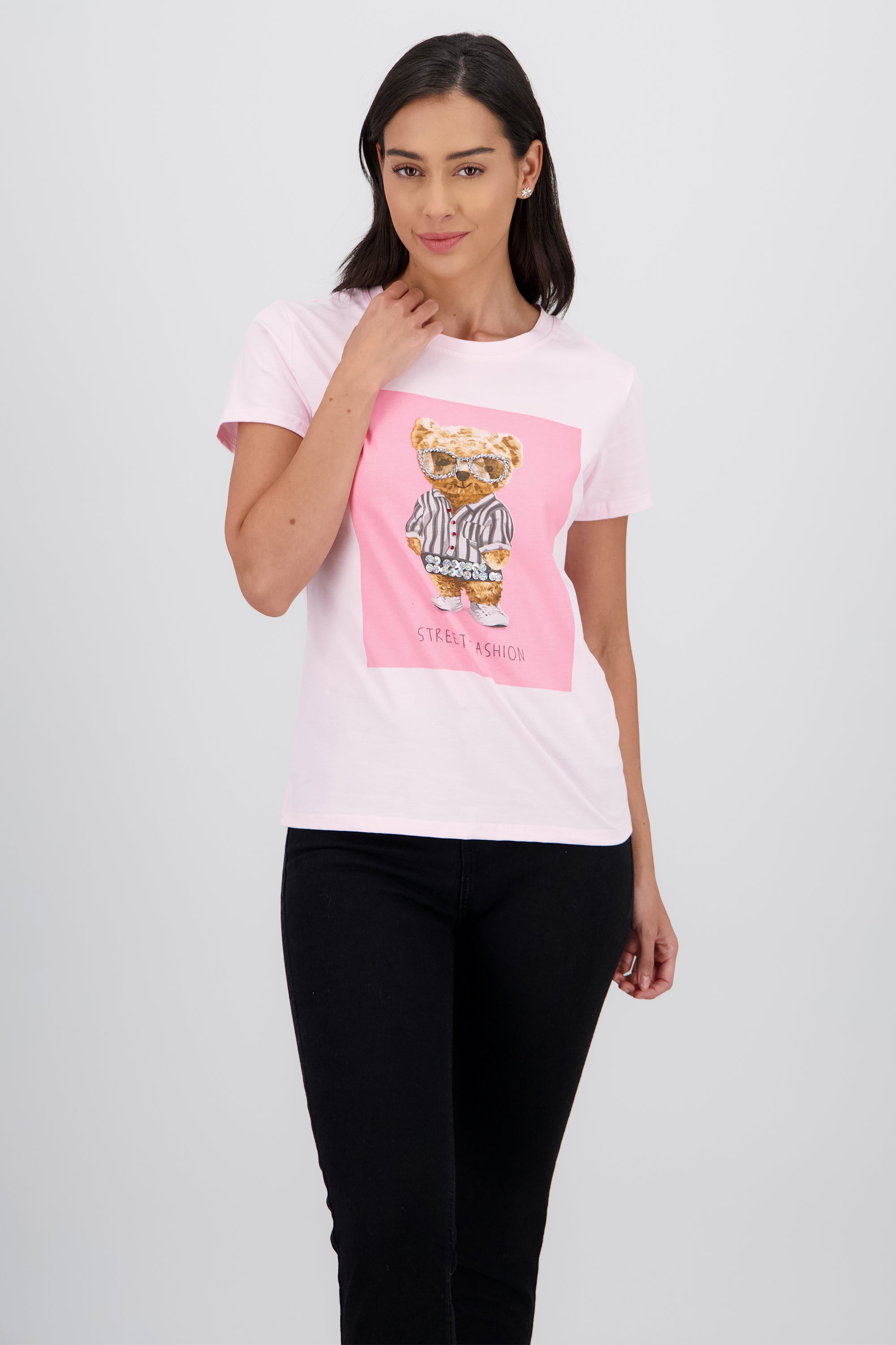 T-shirt oso detalle aplicacion ROSA