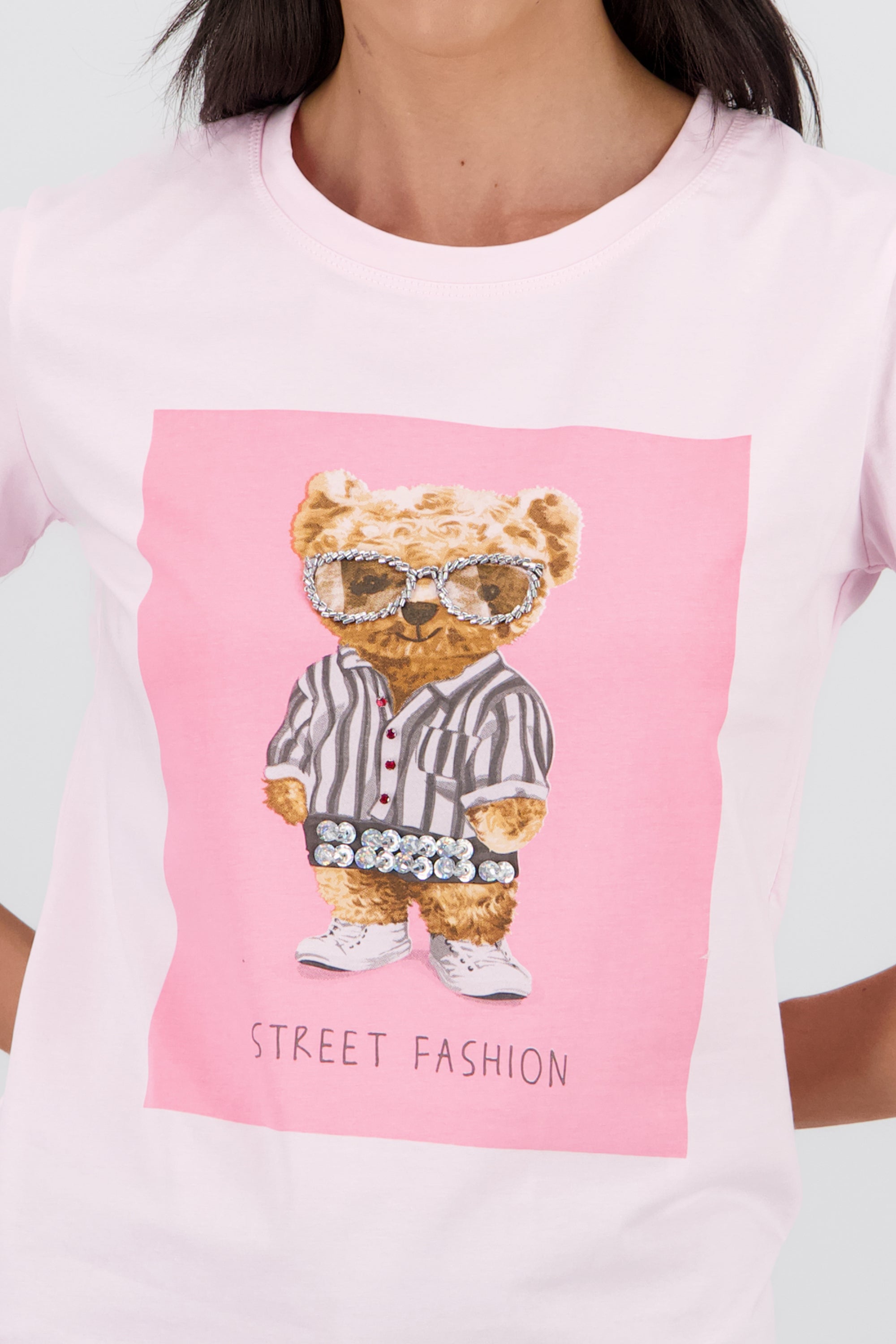 T-shirt oso detalle aplicacion ROSA