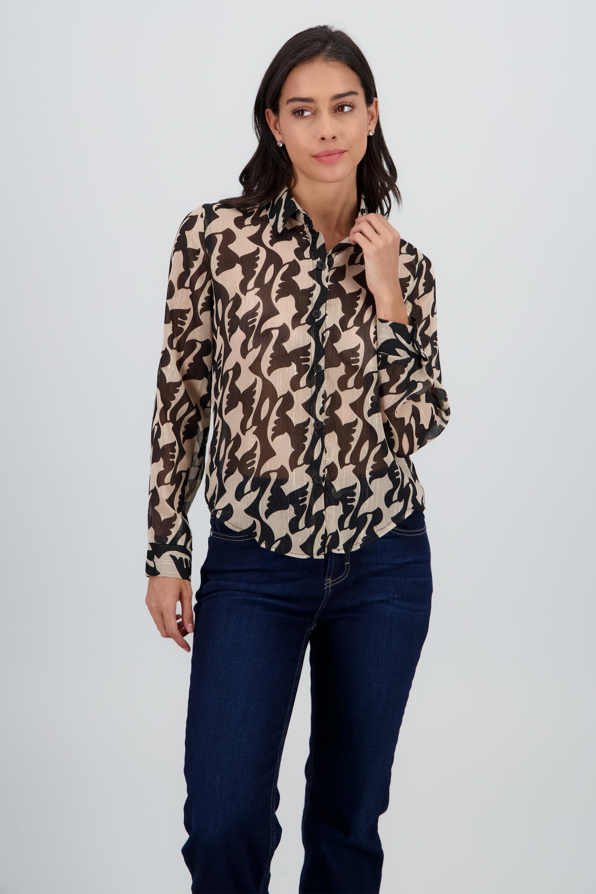 Camisa manga larga estampada lurex NEGRO COMBO