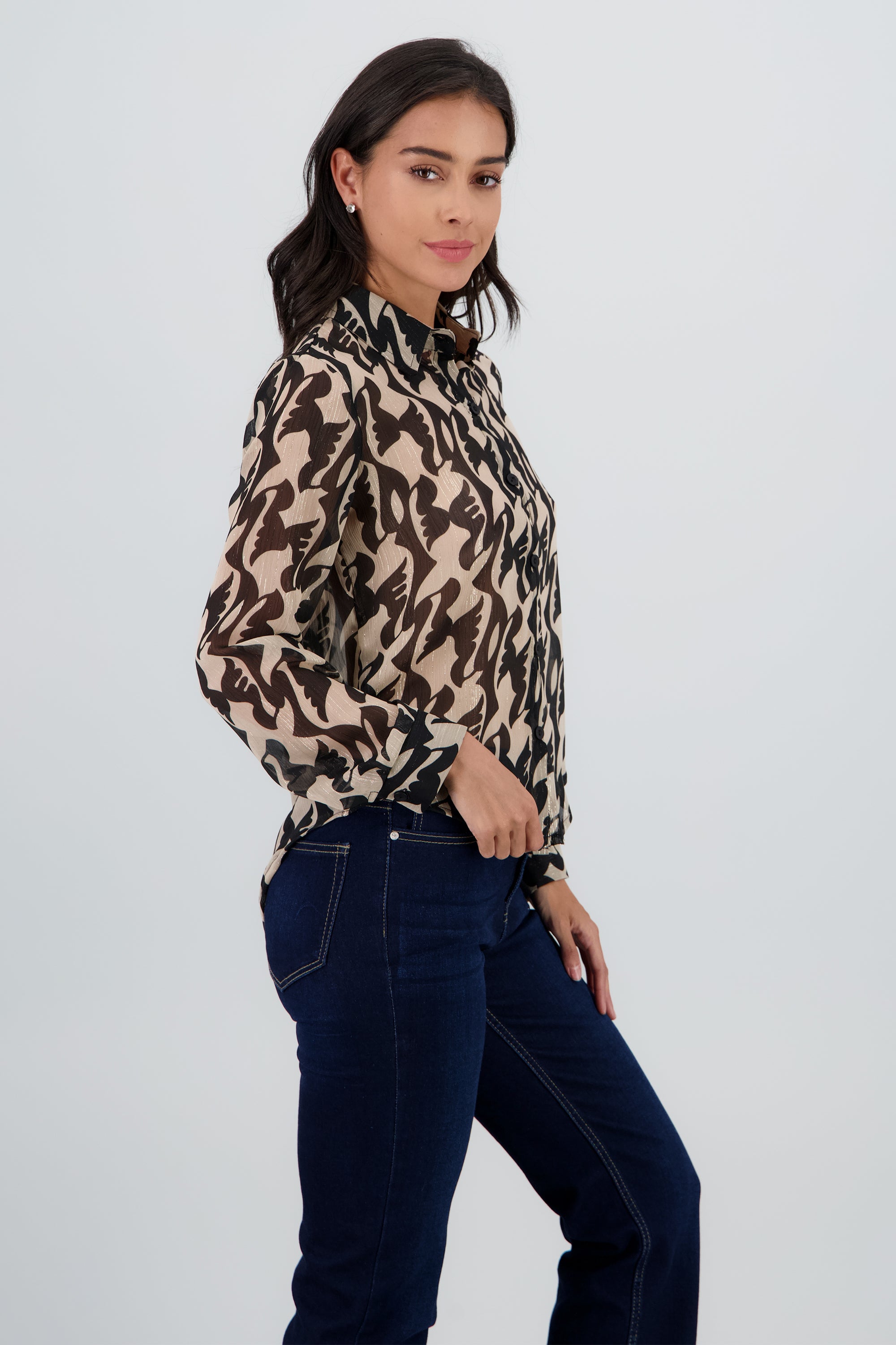 Camisa manga larga estampada lurex NEGRO COMBO
