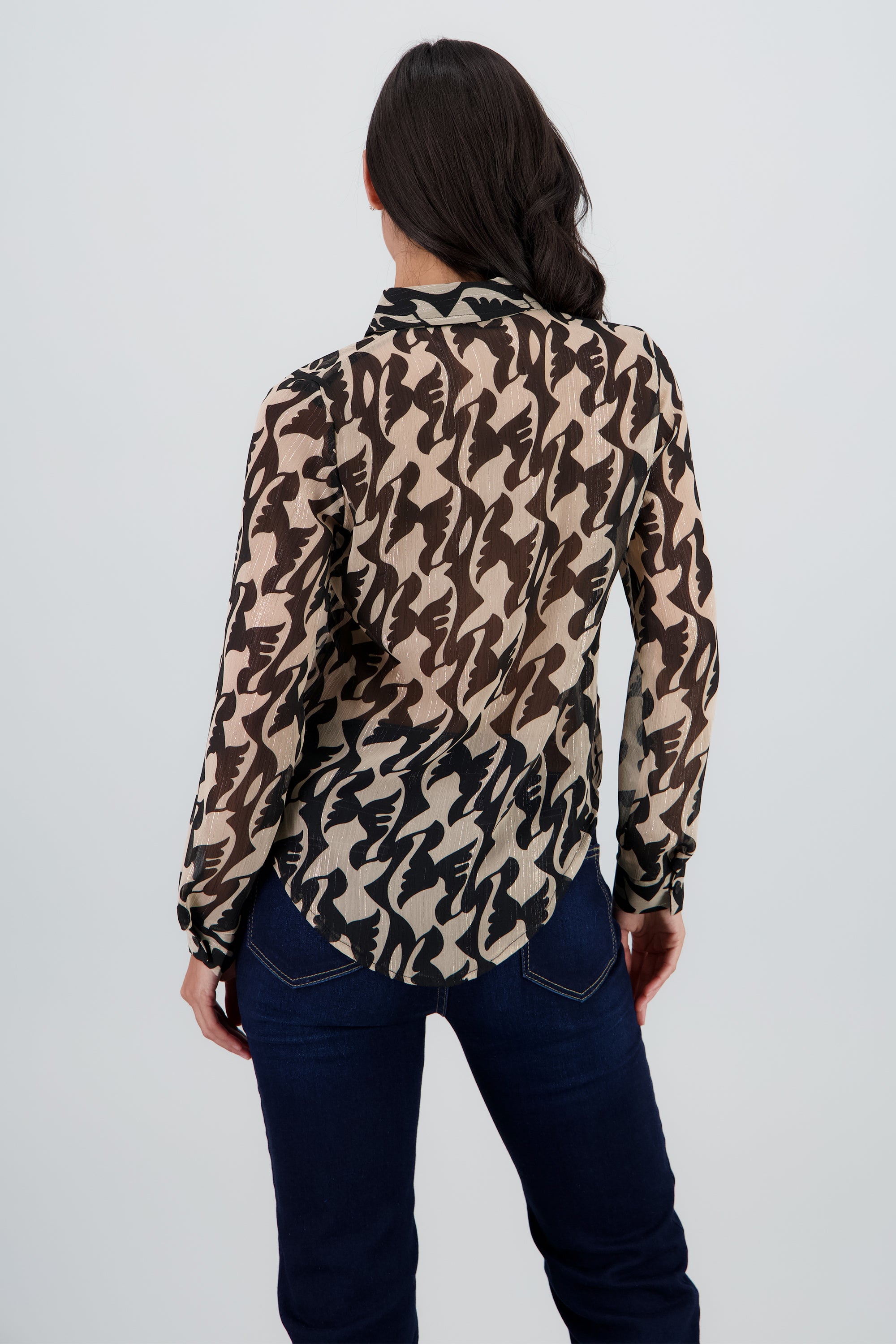 Camisa manga larga estampada lurex NEGRO COMBO