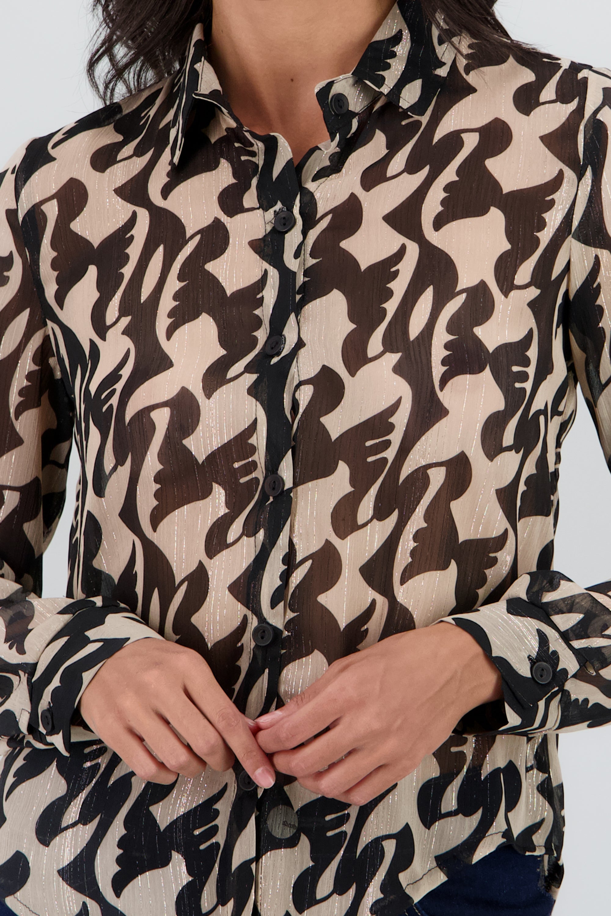 Camisa manga larga estampada lurex NEGRO COMBO