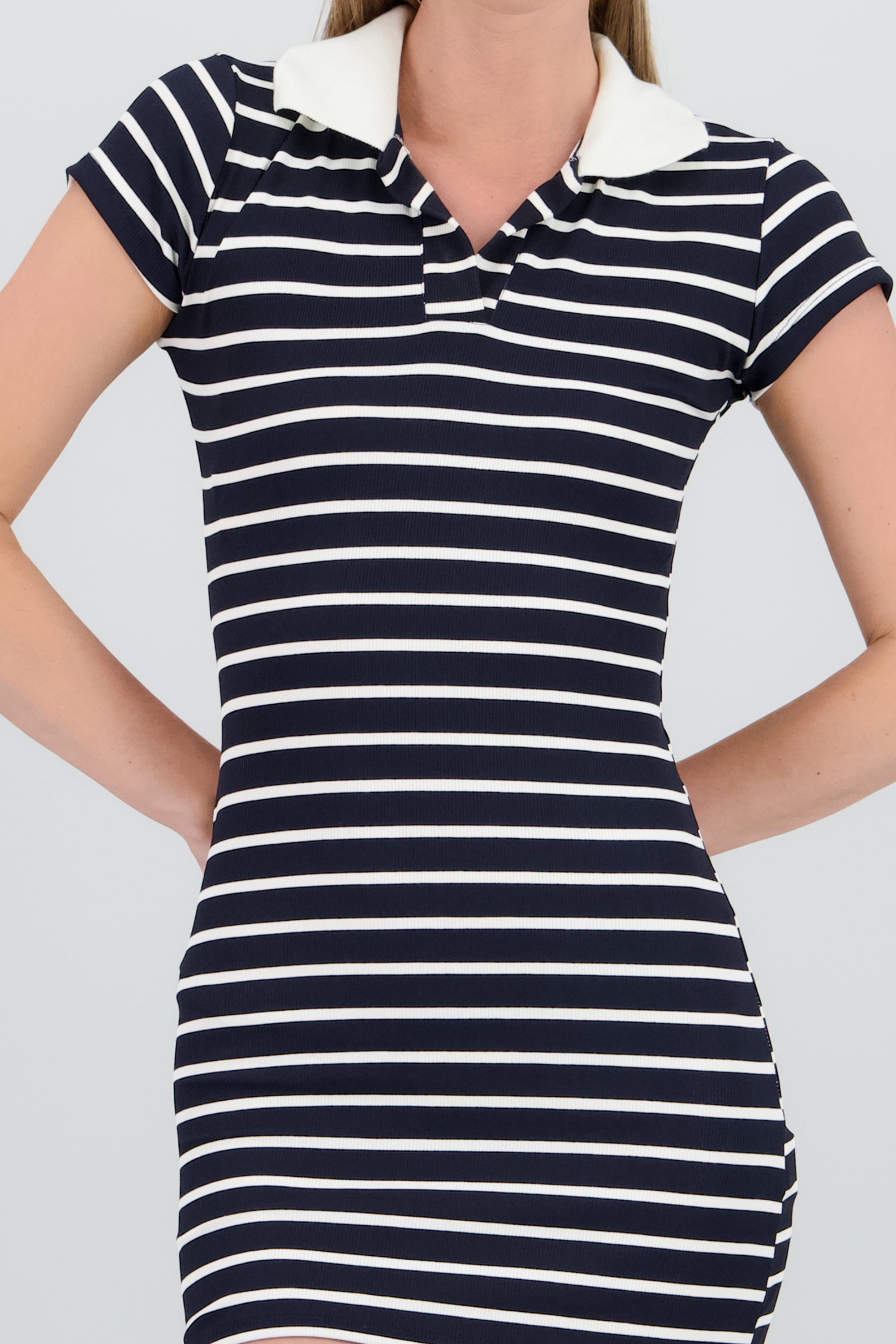 Vestido polo bodycon de rayas con contraste BLANCO COMBO