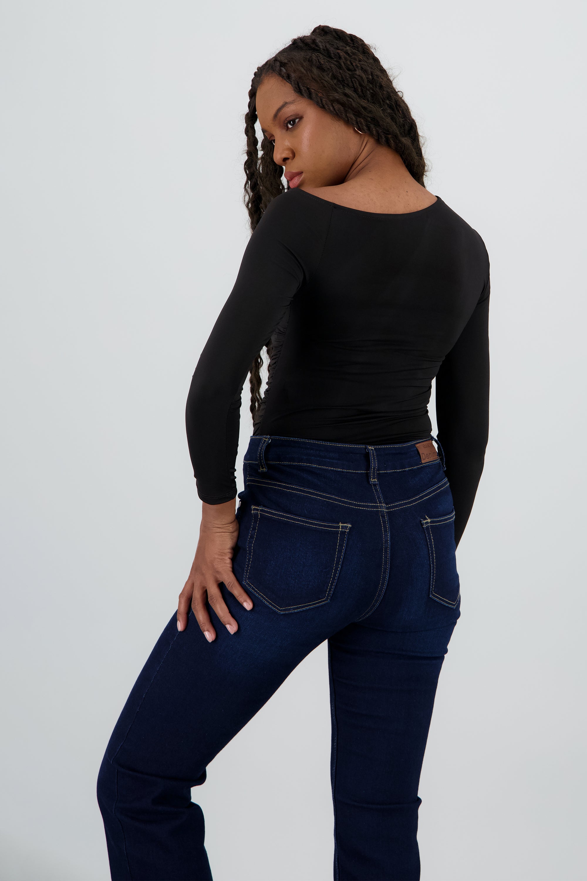 Bodysuit manga larga asimetrico detalle fruncido NEGRO