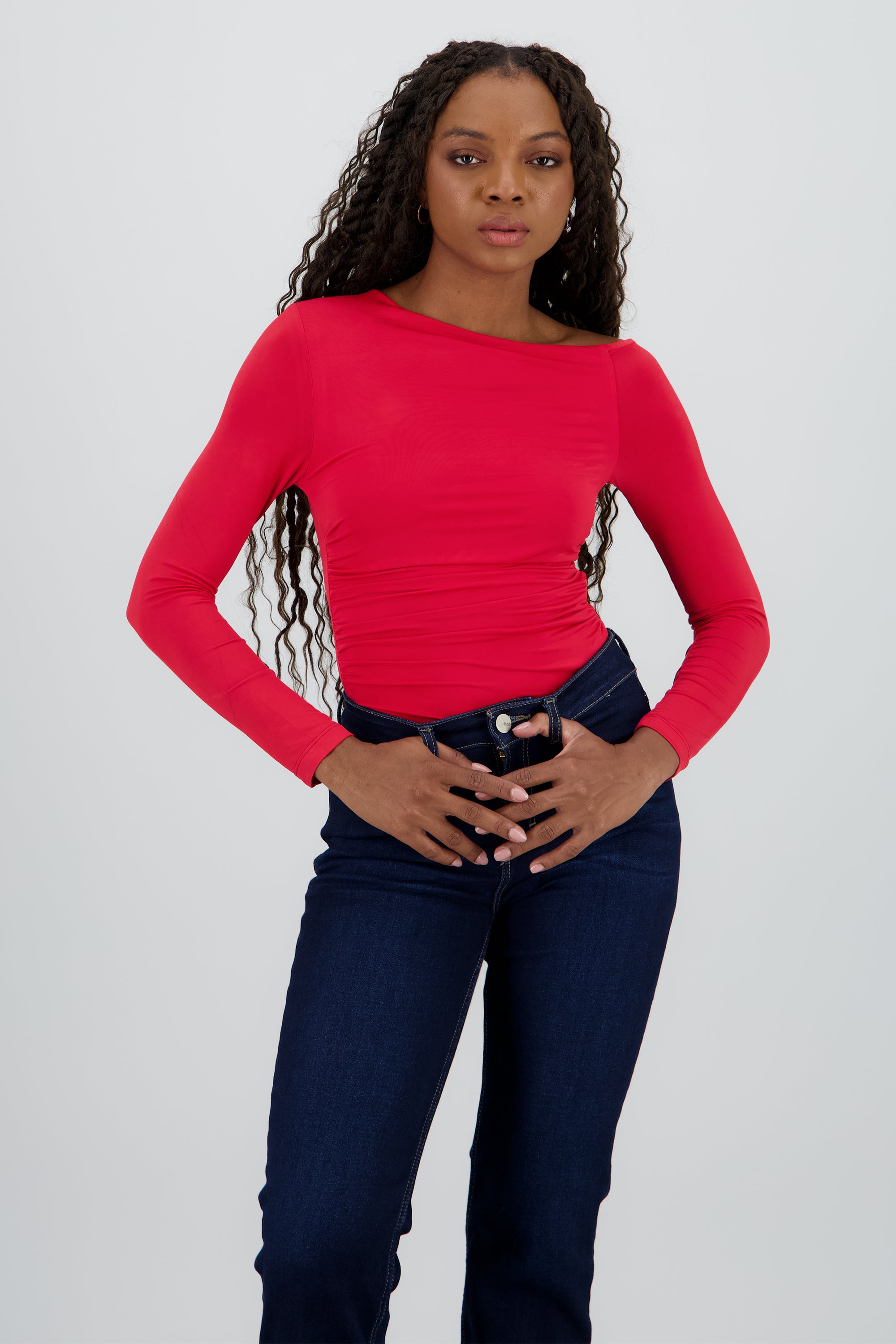 Bodysuit manga larga asimetrico detalle fruncido ROJO