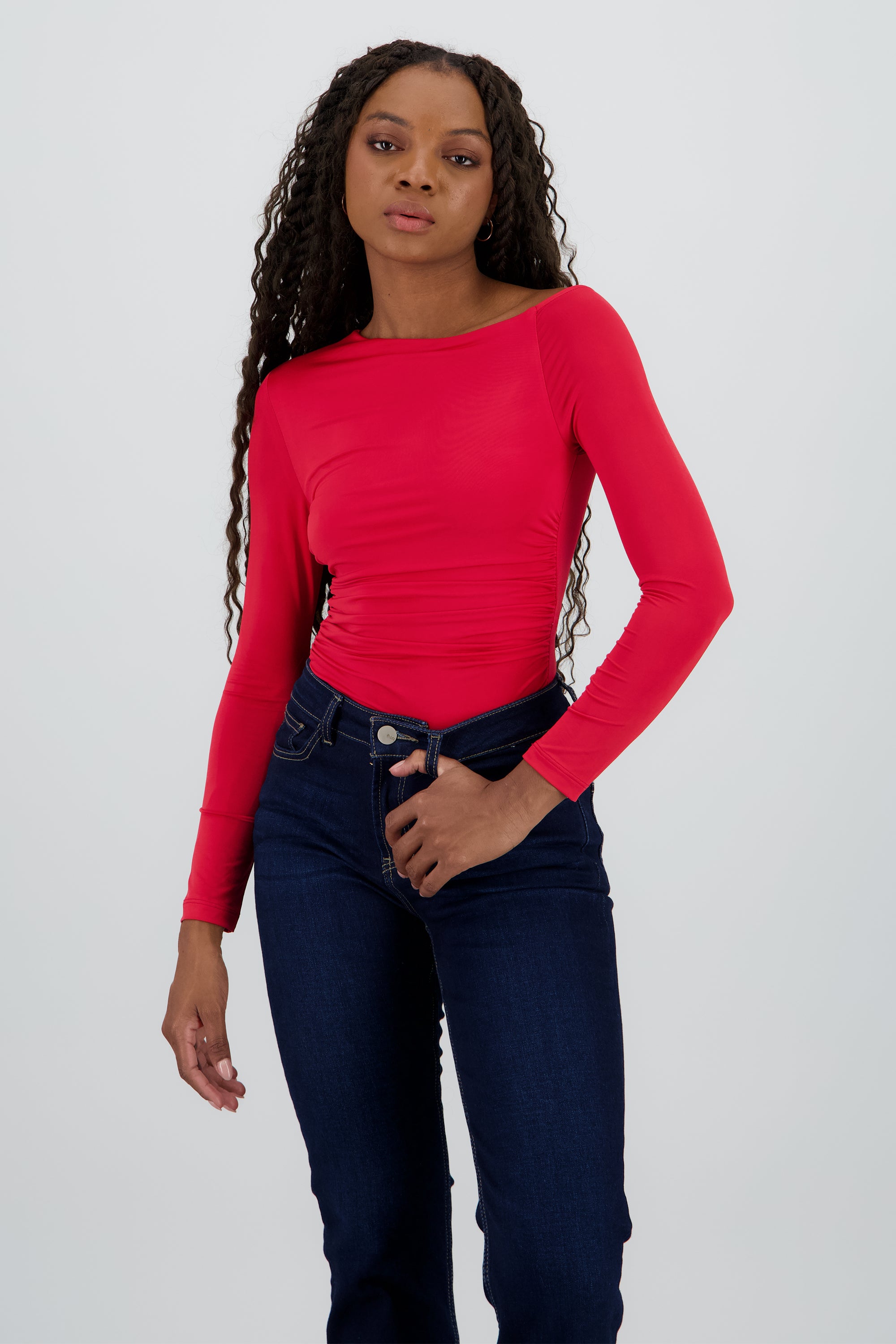 Bodysuit manga larga asimetrico detalle fruncido ROJO