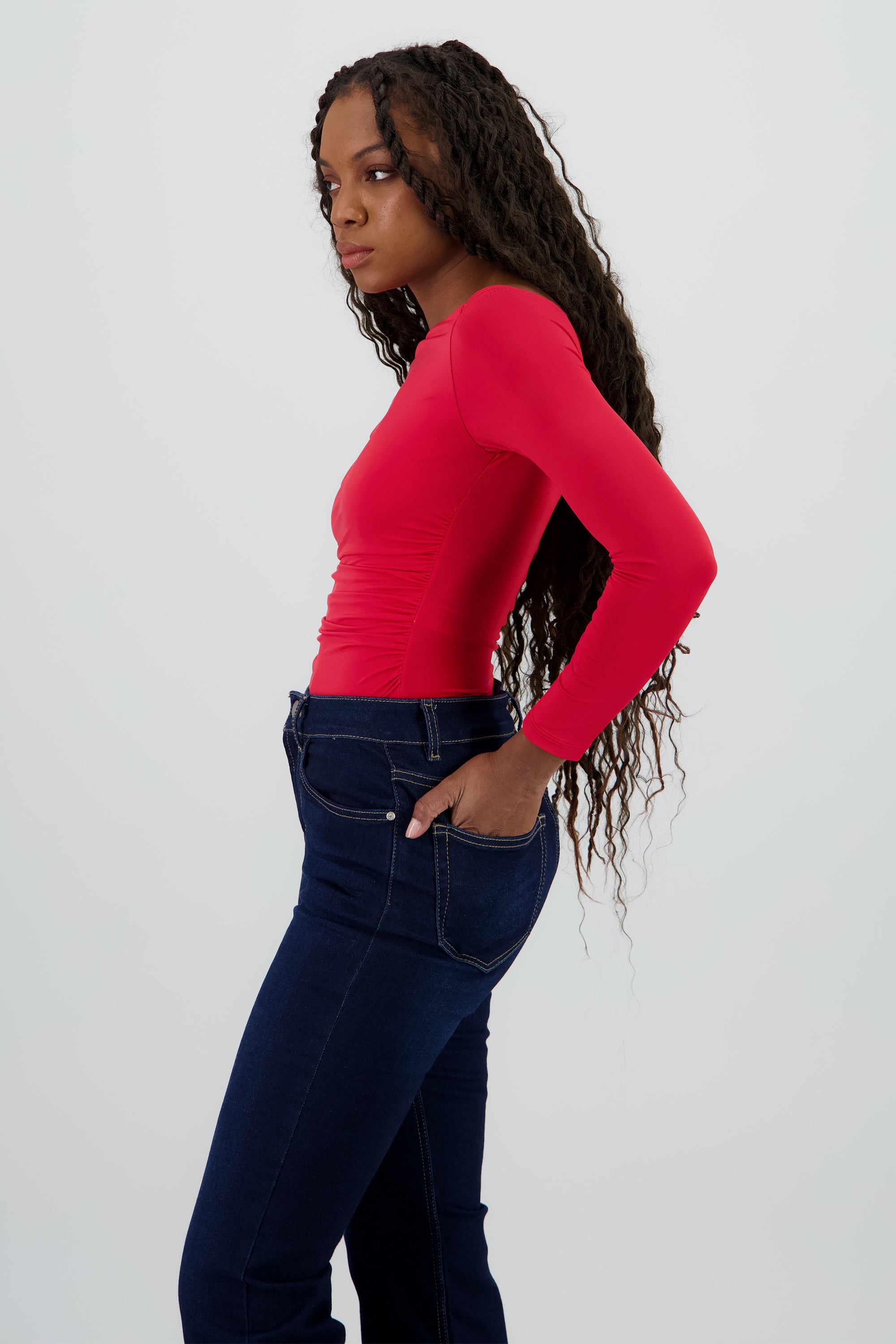 Bodysuit manga larga asimetrico detalle fruncido ROJO