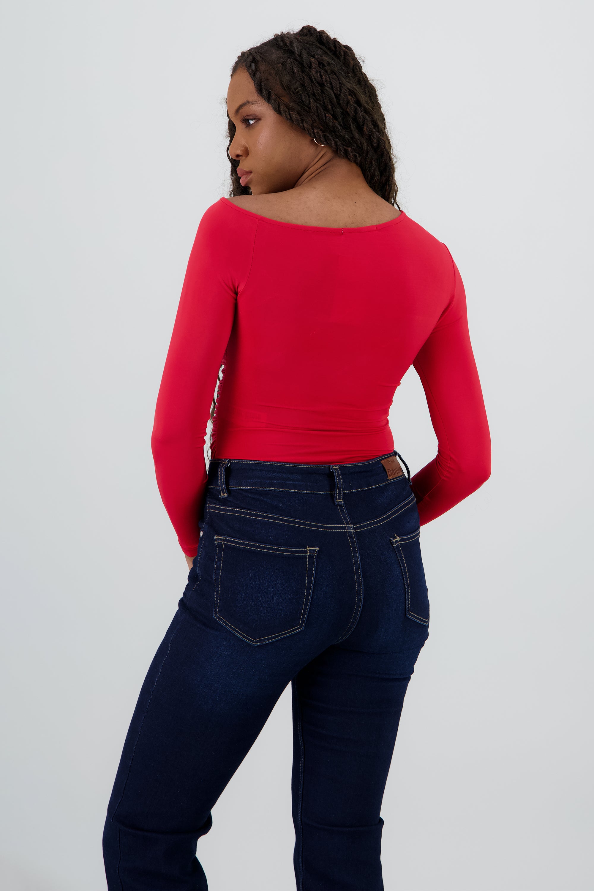 Bodysuit manga larga asimetrico detalle fruncido ROJO