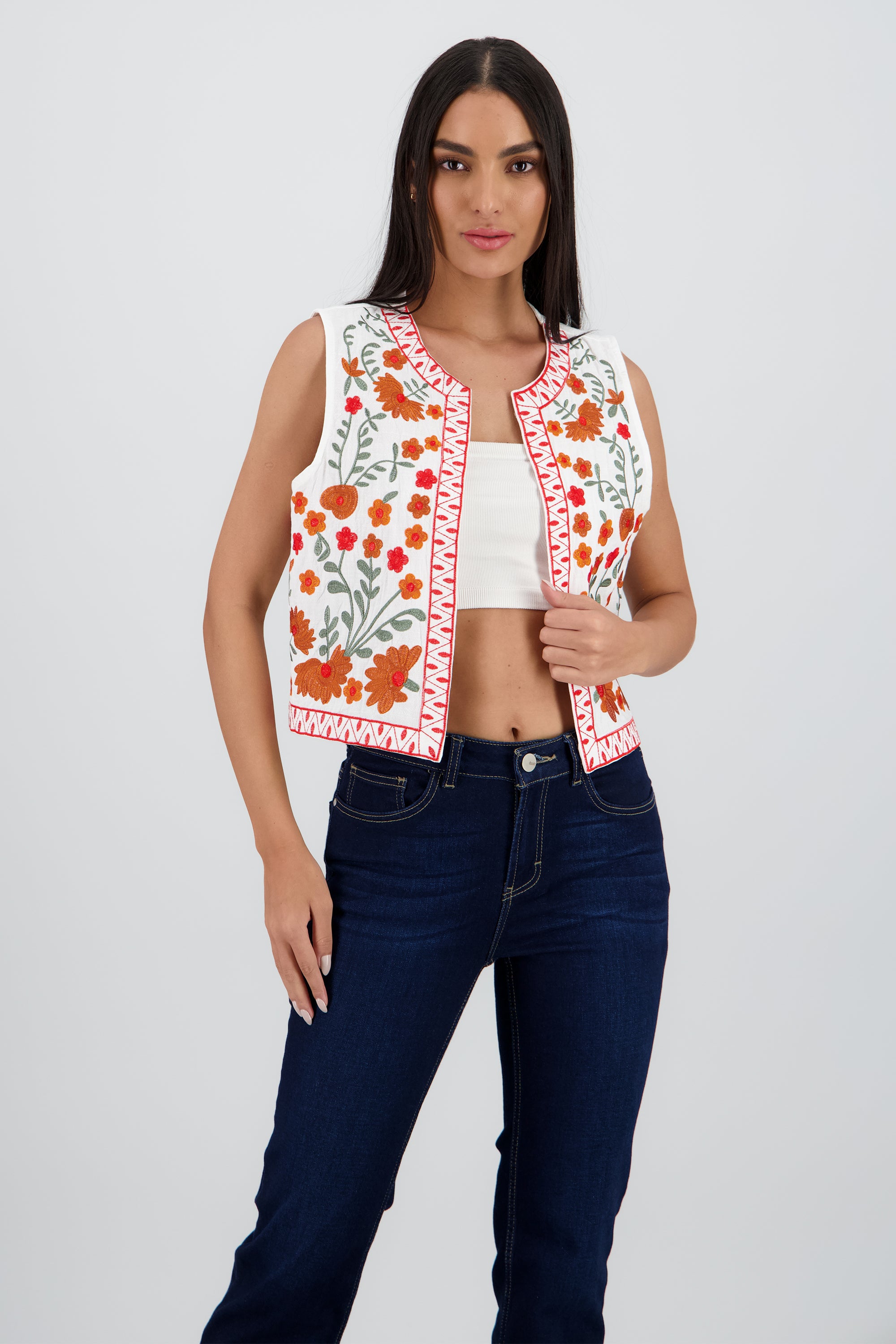 Chaleco detalle bordado flores BLANCO