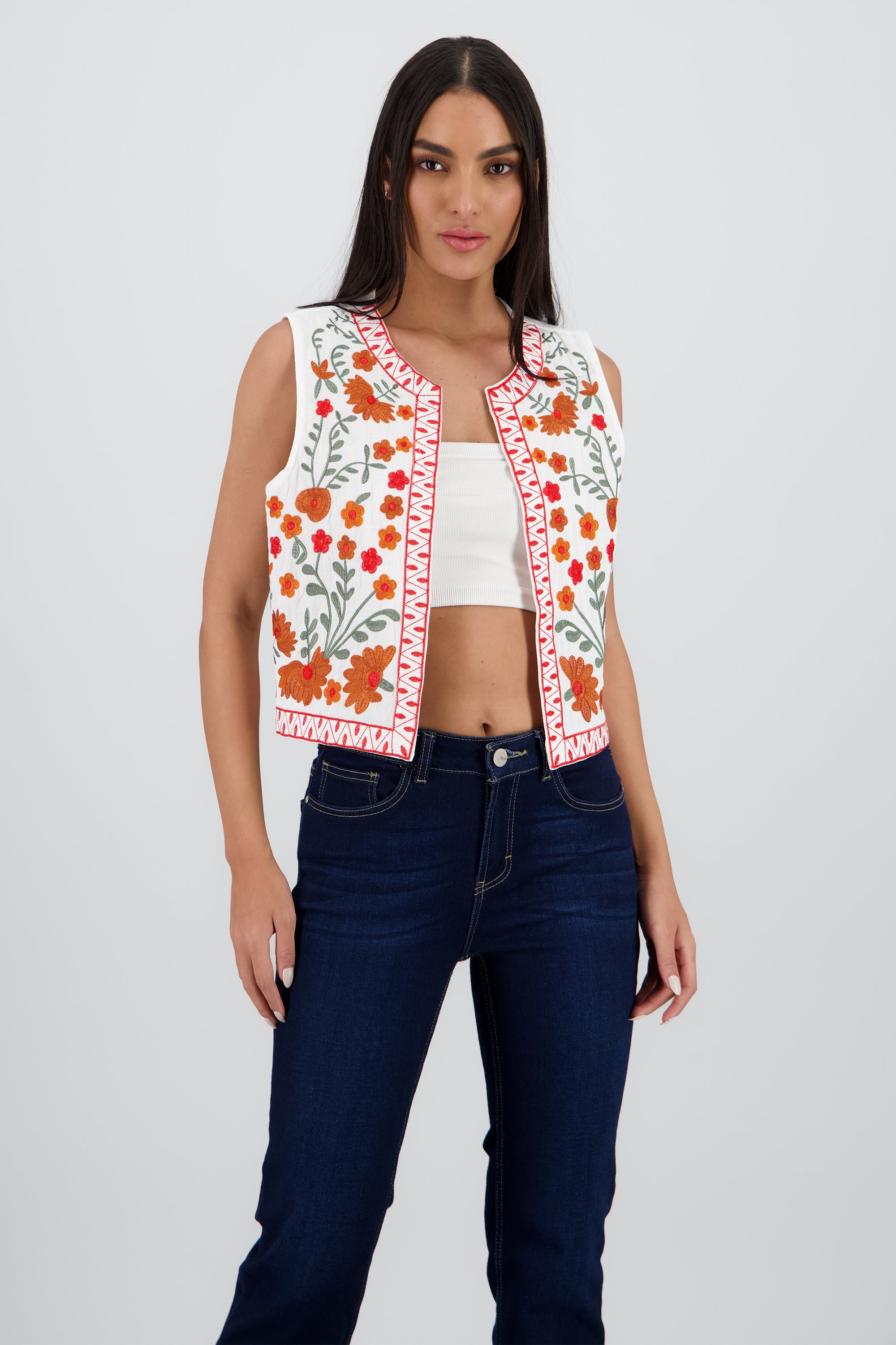 Chaleco detalle bordado flores BLANCO