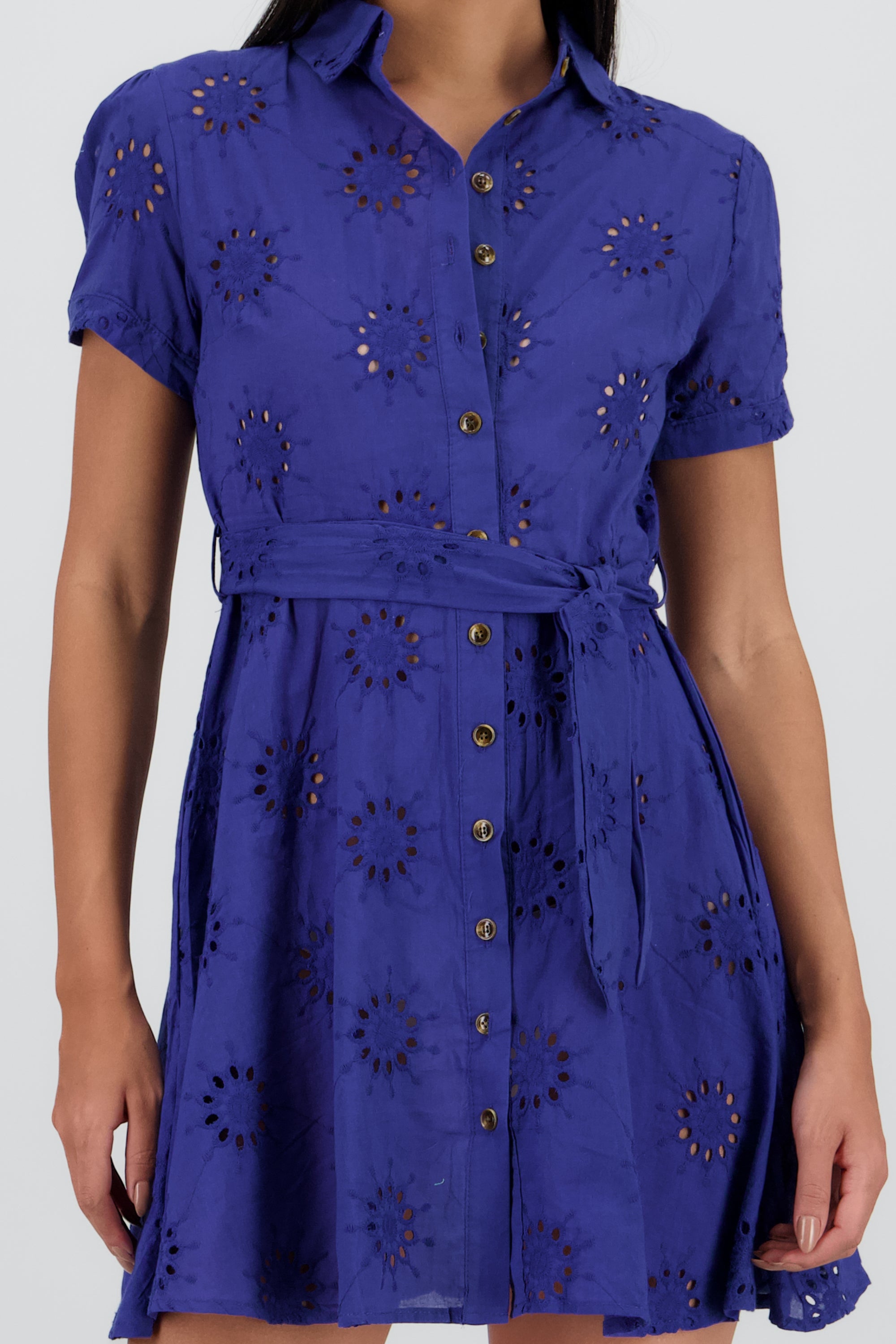 Vestido maxi camisero eyeled AZUL REY