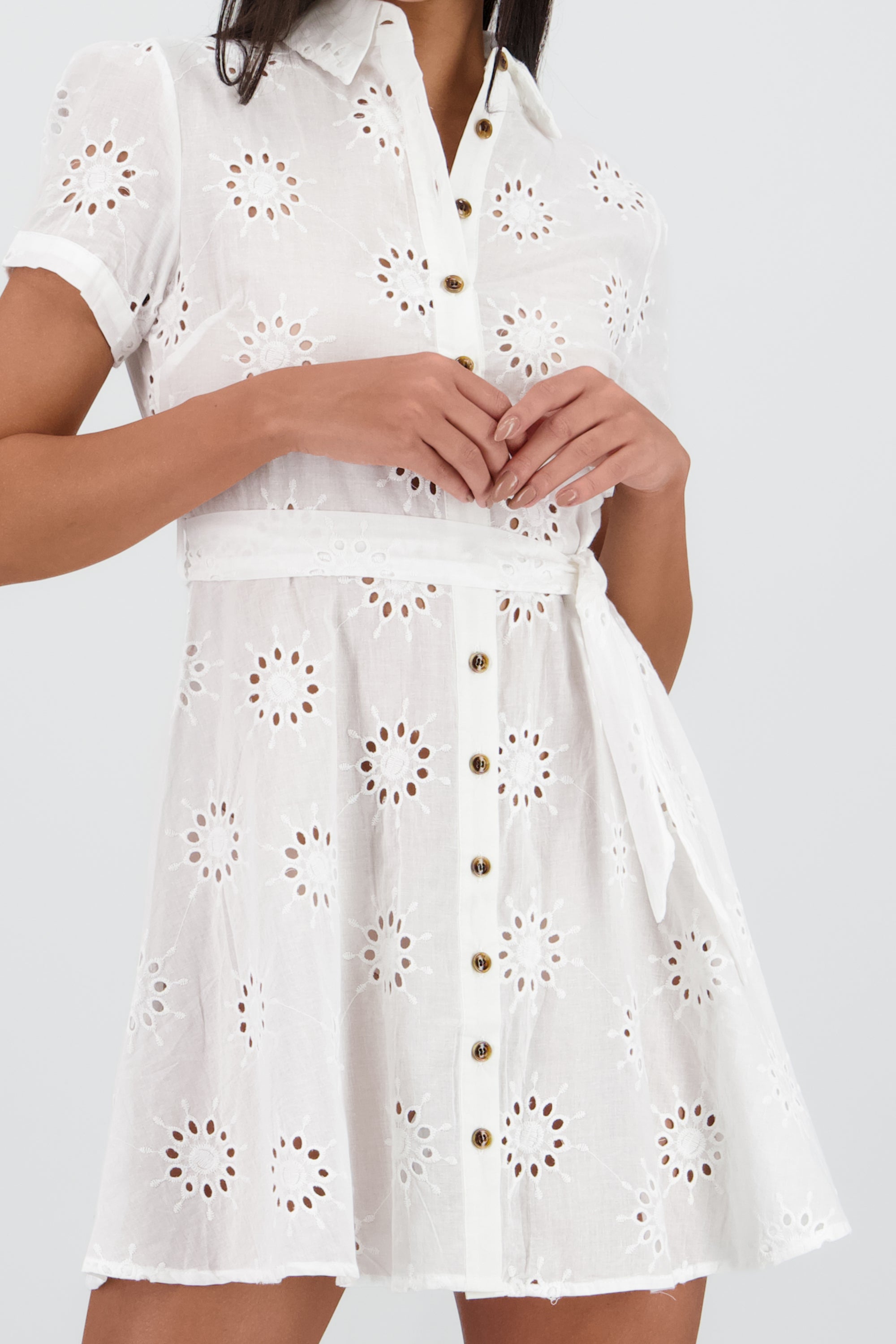 Vestido maxi camisero eyeled BLANCO