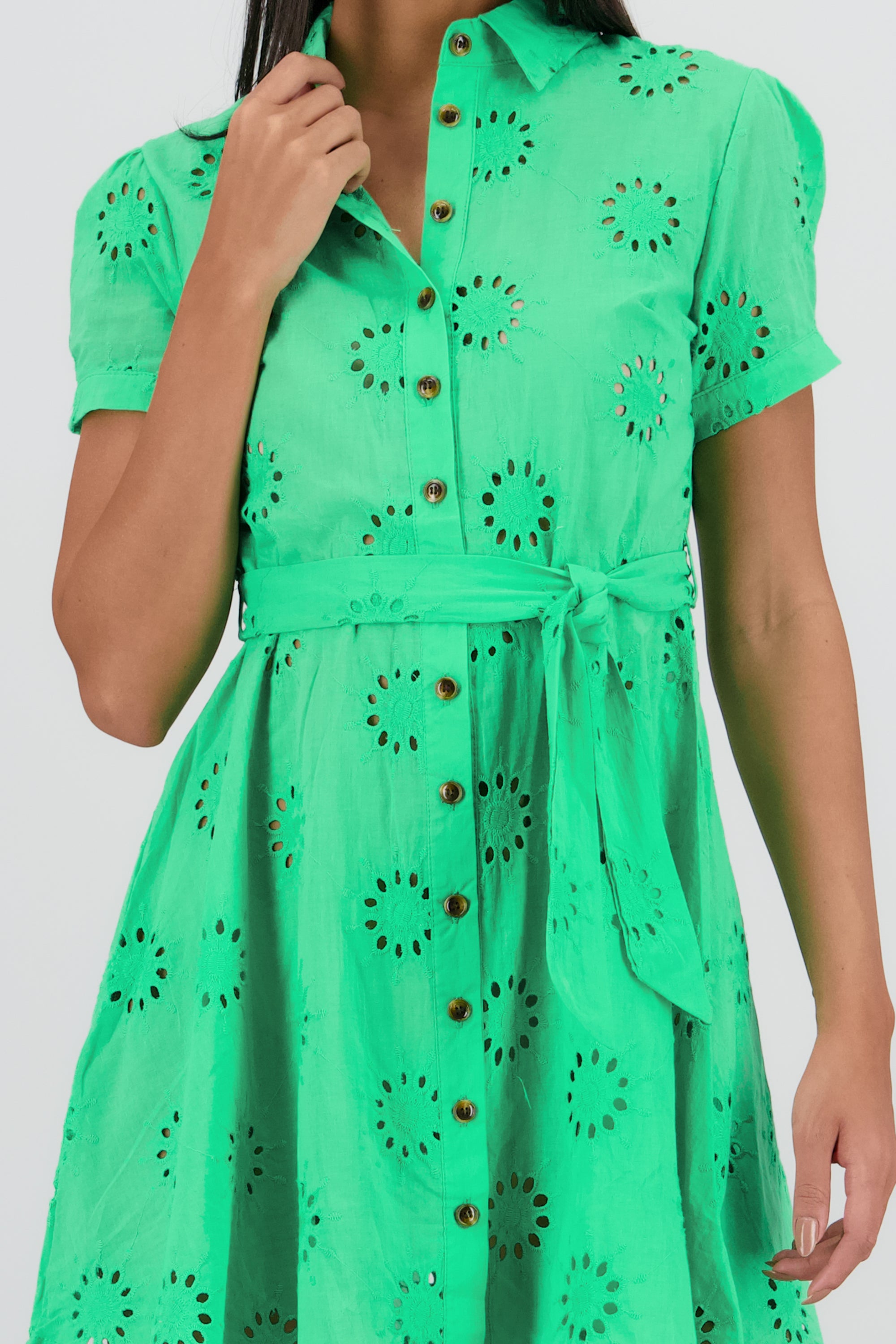 Vestido maxi camisero eyeled VERDE