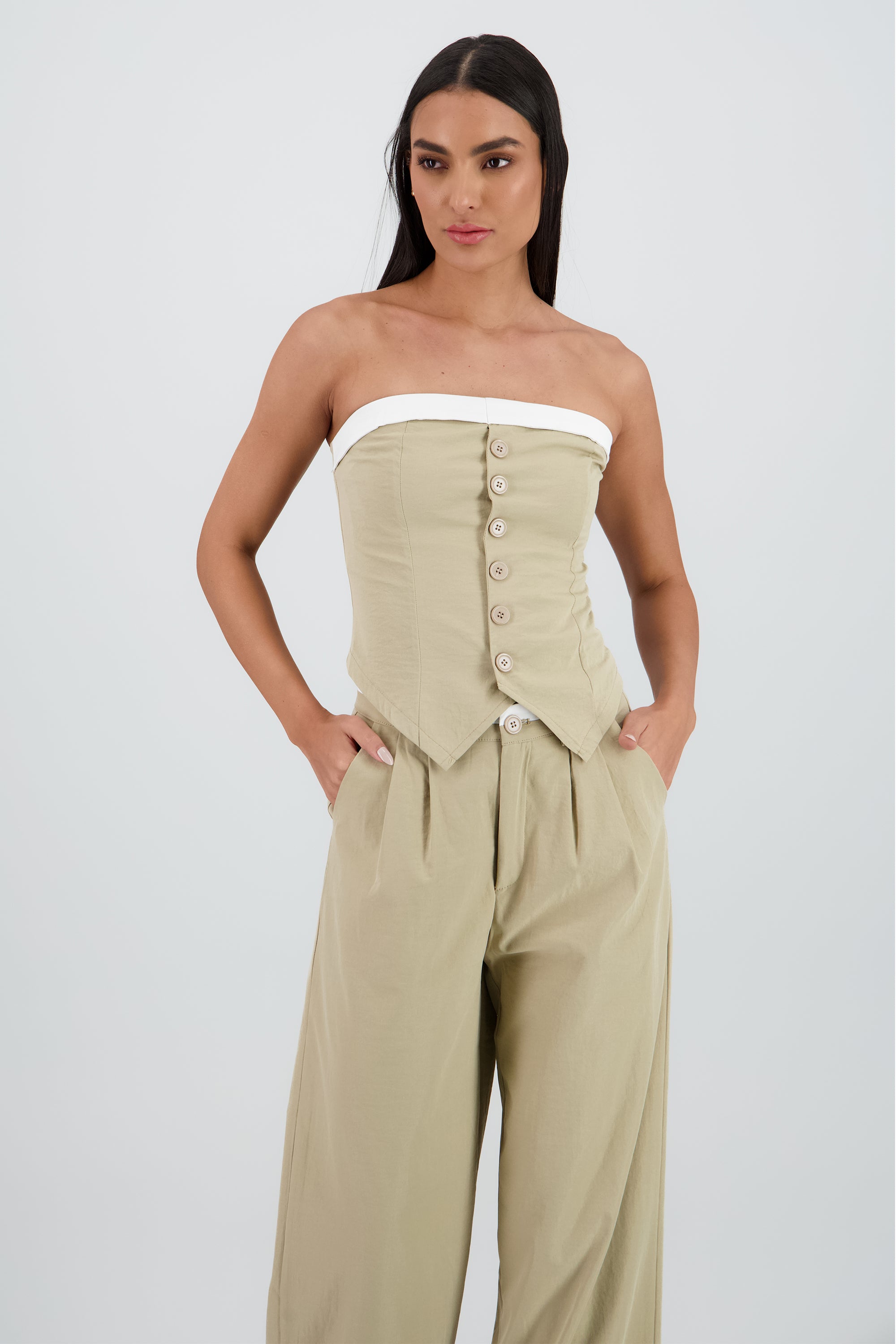 Top strapless sastre detalle contraste color Hyps BEIGE