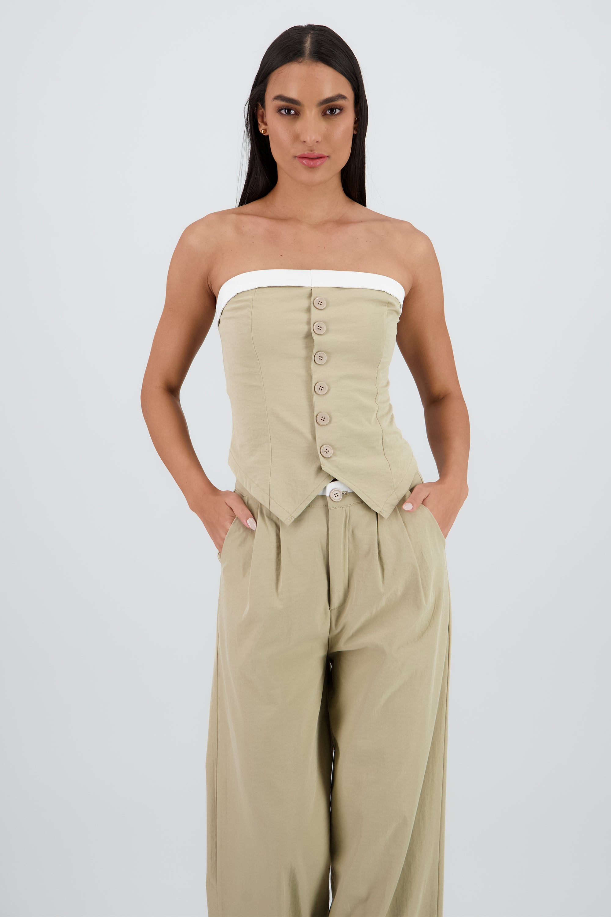 Top strapless sastre detalle contraste color Hyps BEIGE