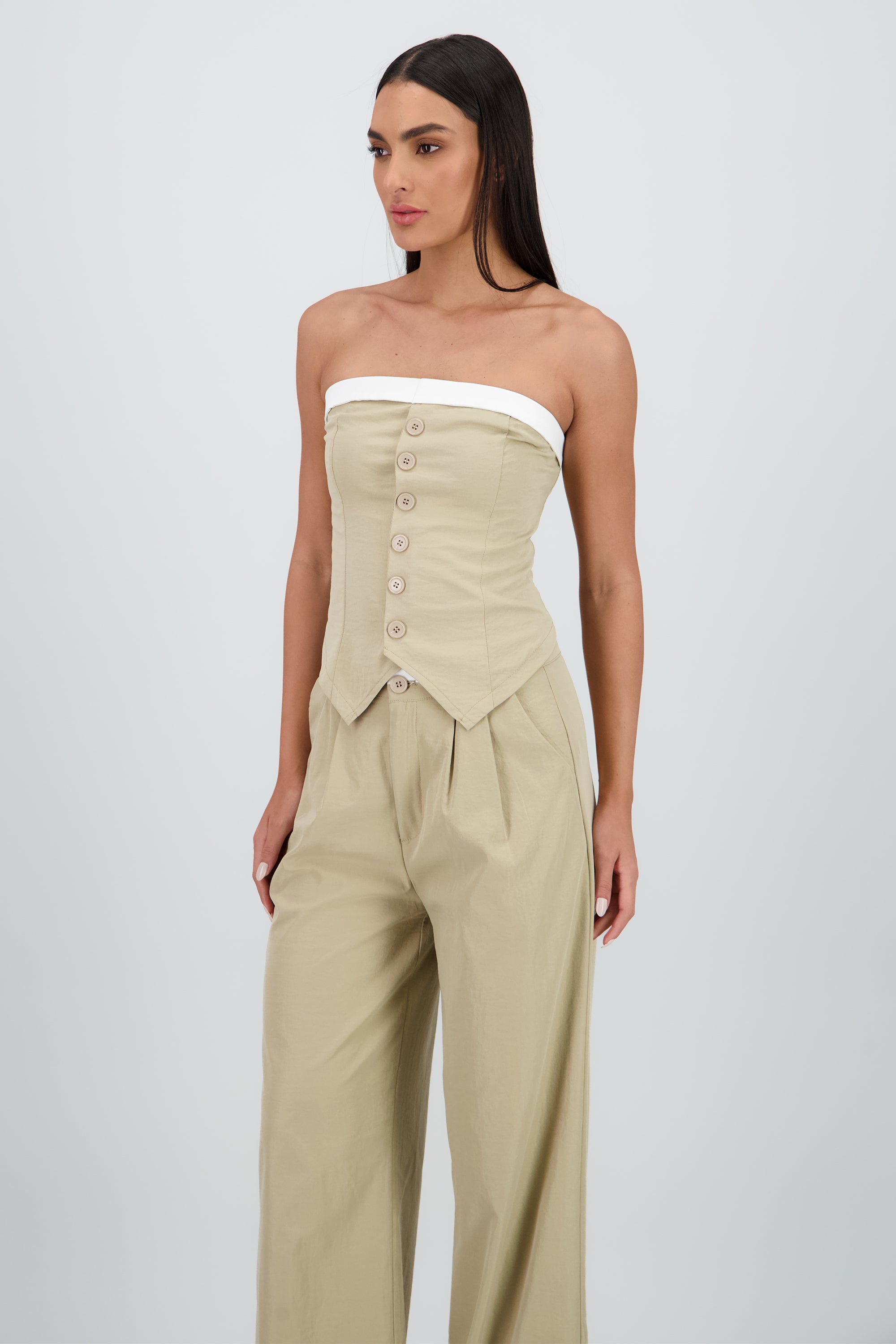 Top strapless sastre detalle contraste color Hyps BEIGE